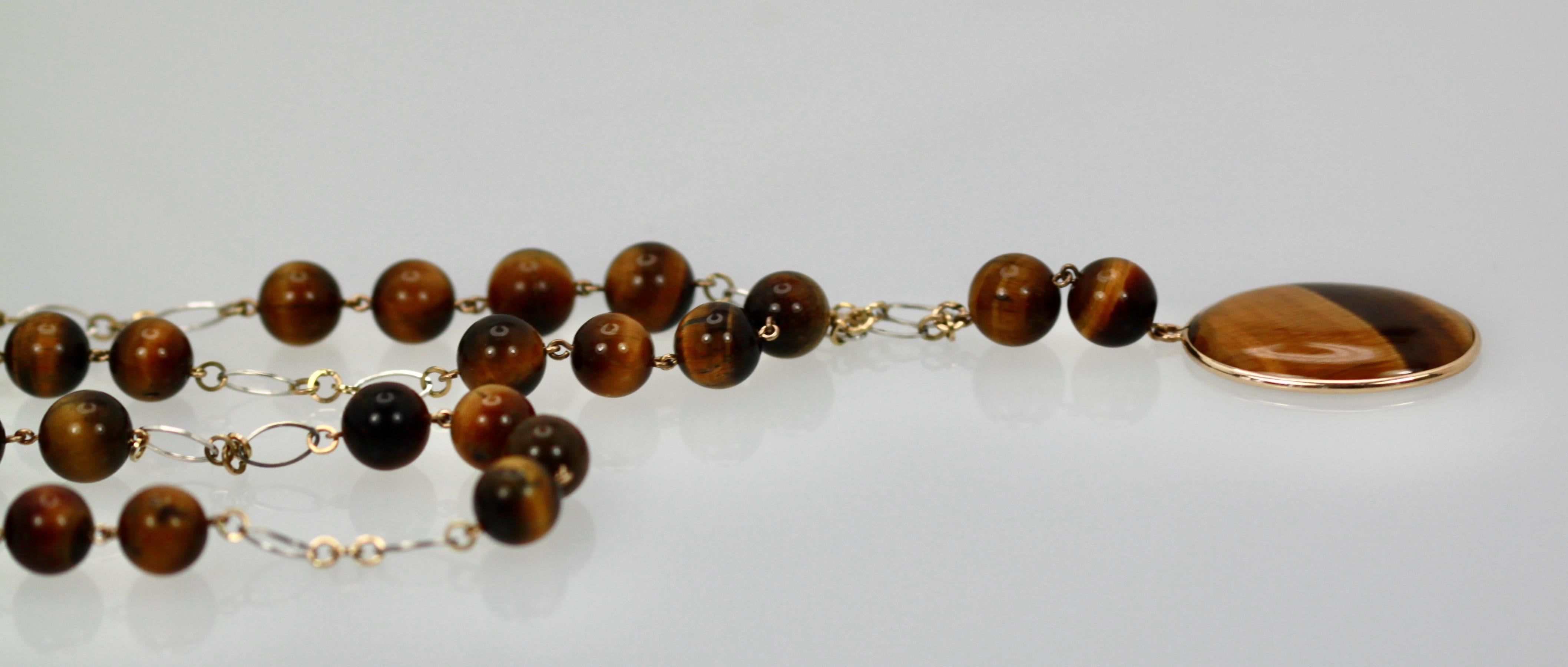 Top Grade Tigers Eye Necklace Both White Yellow 14 Karat Gold Unique Chain For Sale 6