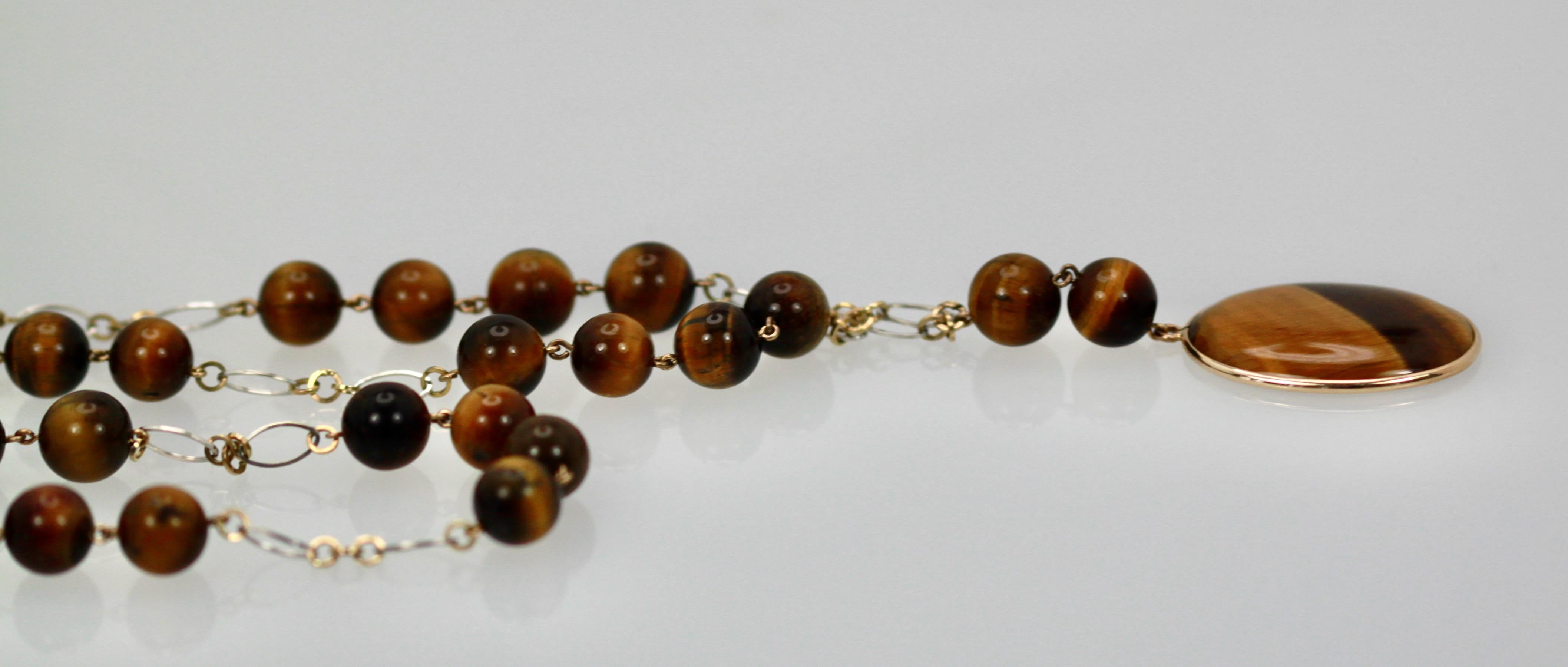 Top Grade Tigers Eye Necklace Both White Yellow 14 Karat Gold Unique Chain For Sale 3