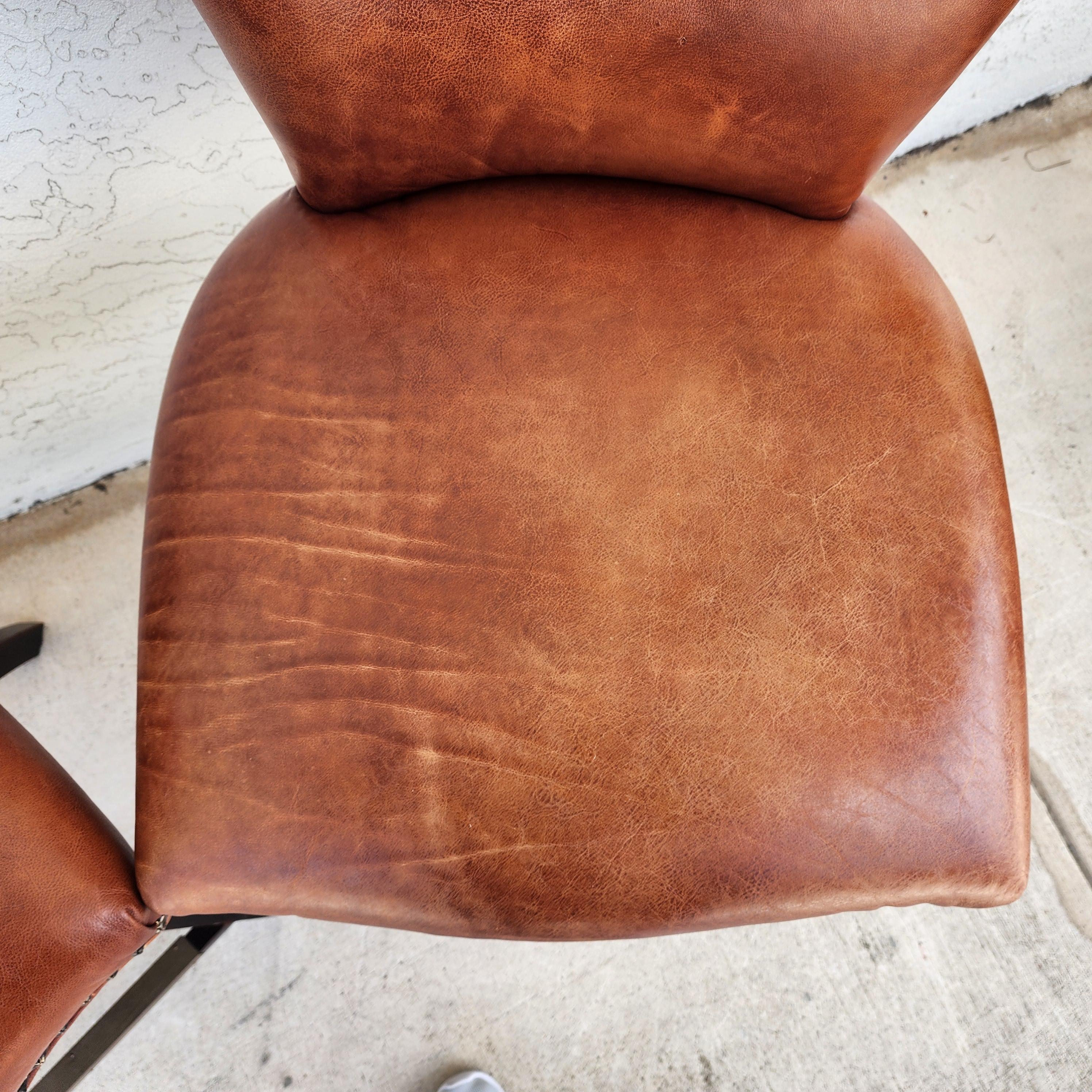 Top Grain Leather Swivel Counter Stools Pair For Sale 5