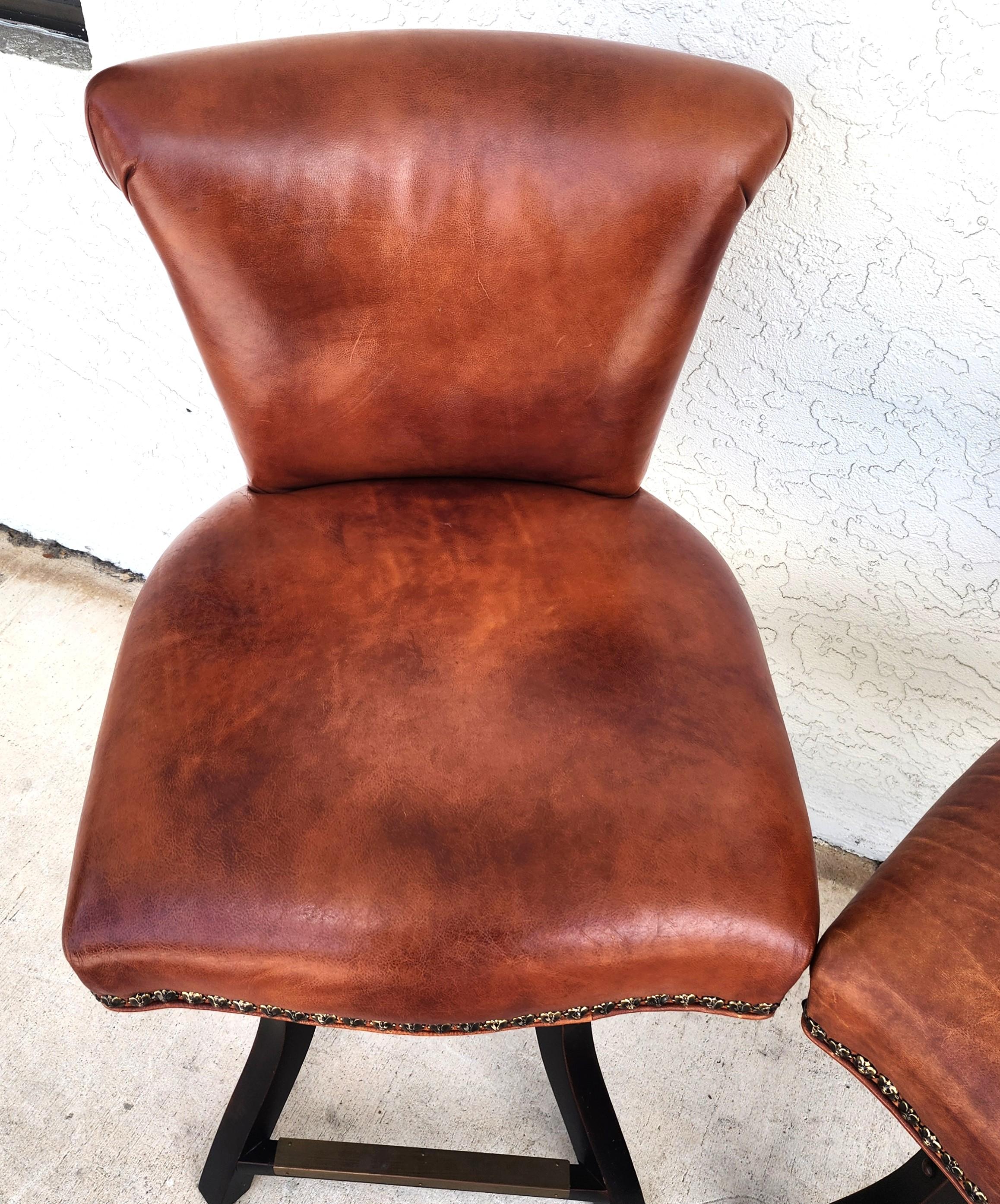 Top Grain Leather Swivel Counter Stools Pair For Sale 6