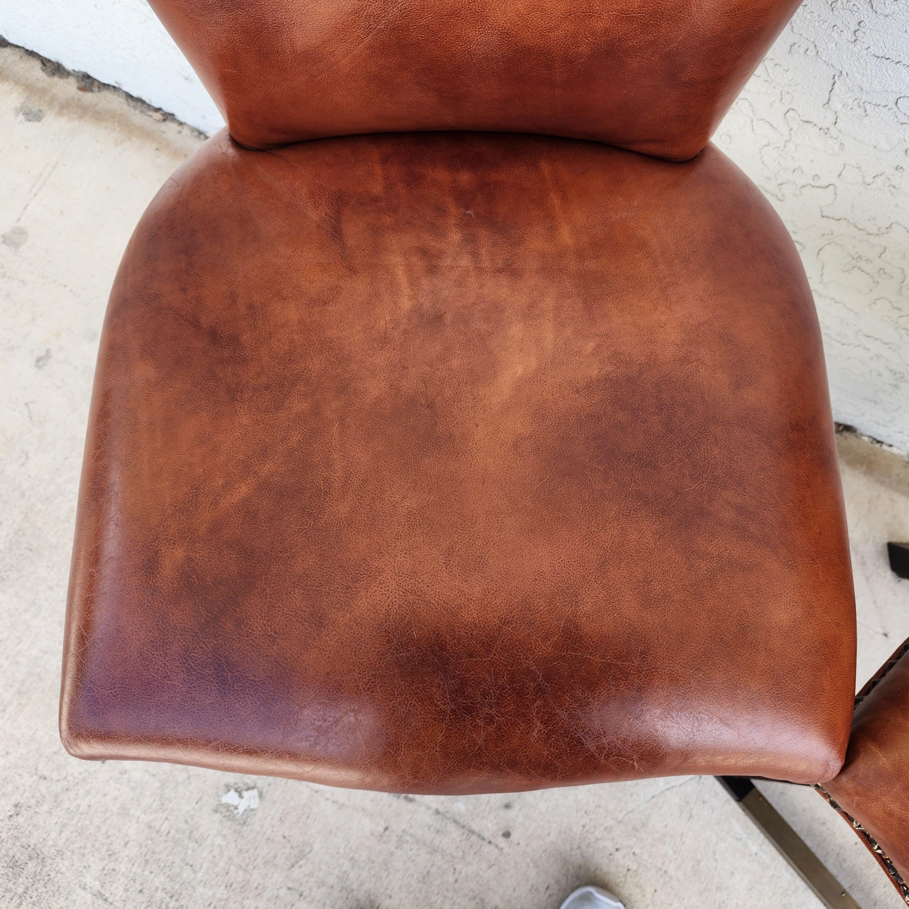 Top Grain Leather Swivel Counter Stools Pair For Sale 7