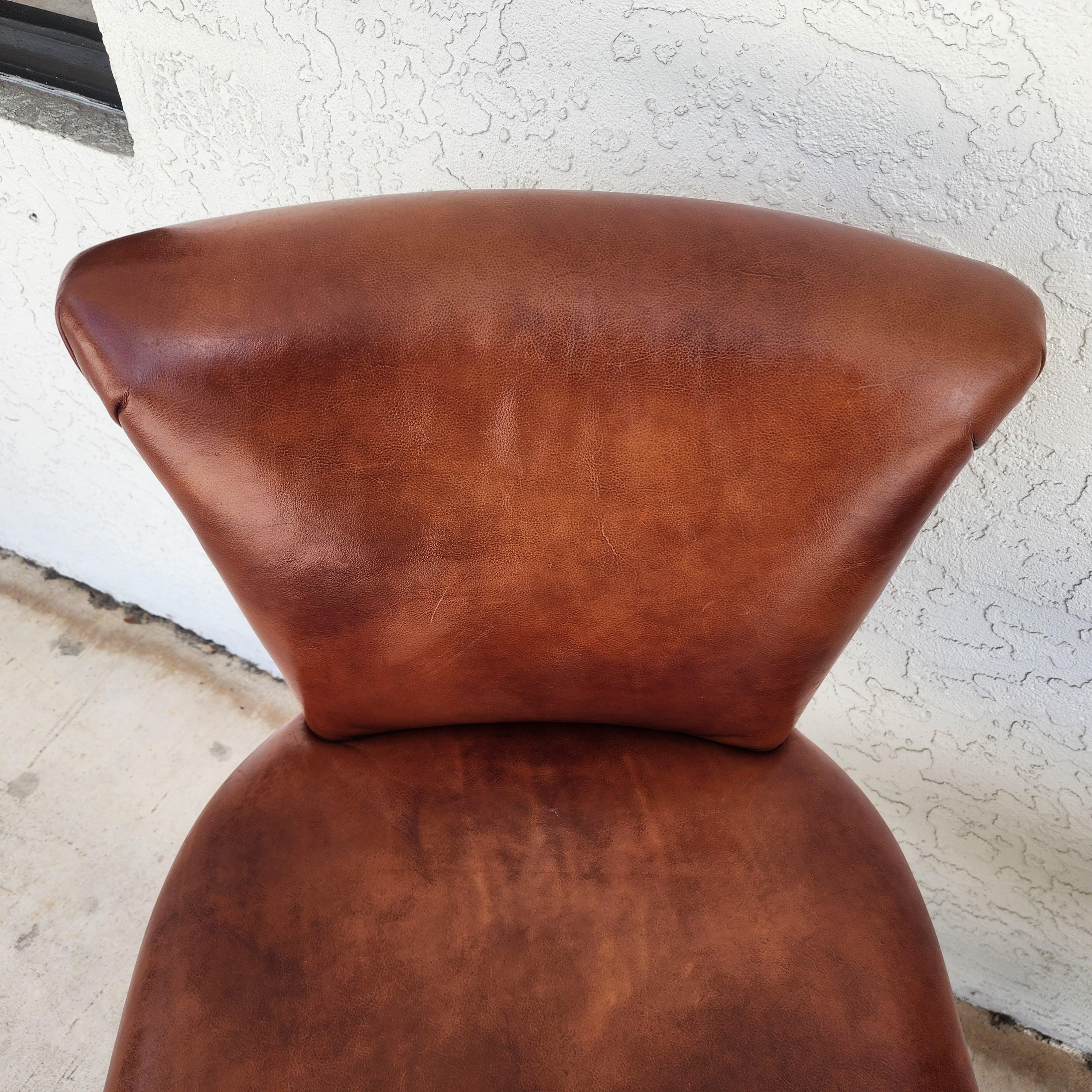 Top Grain Leather Swivel Counter Stools Pair For Sale 8
