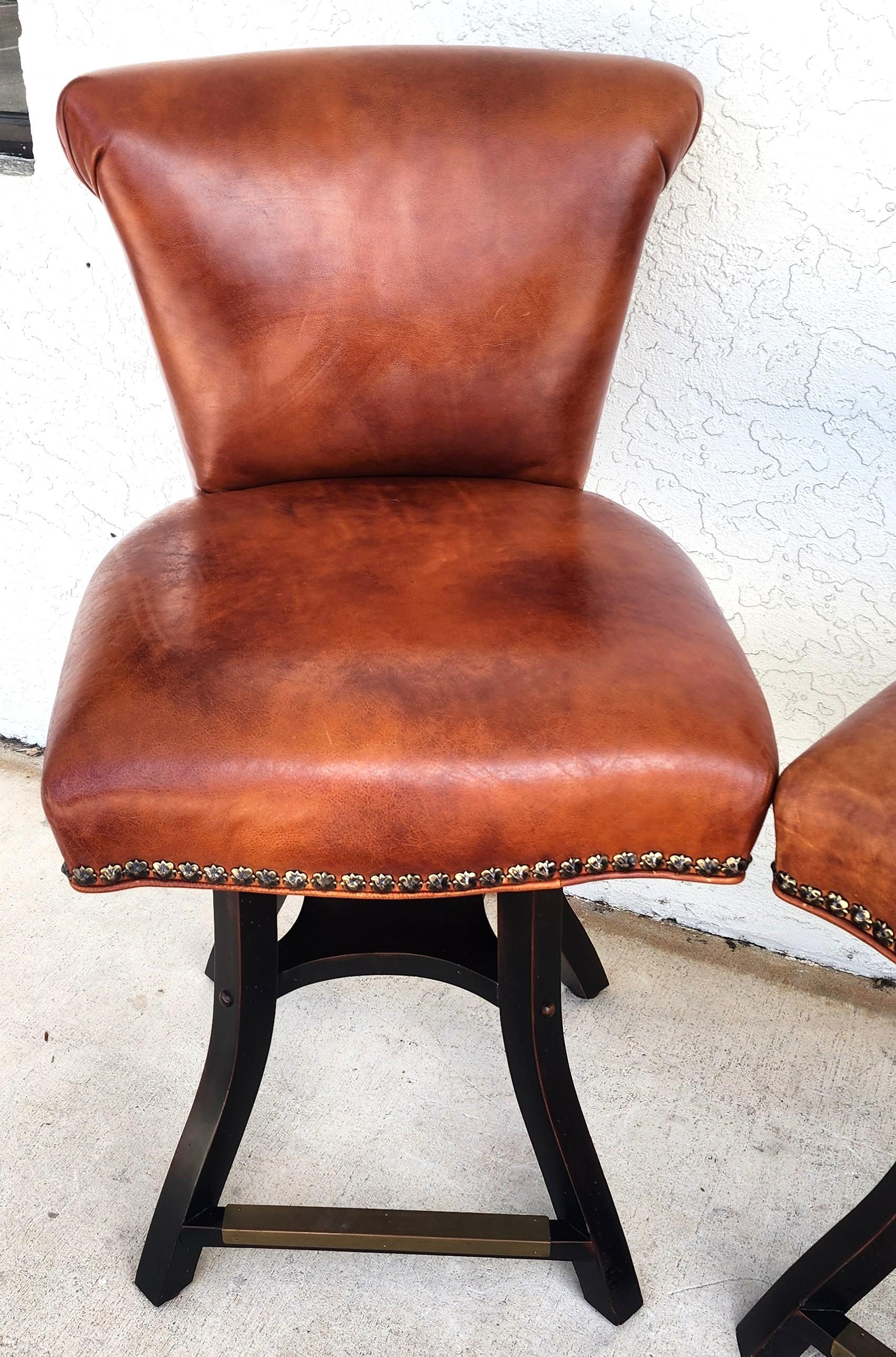 Top Grain Leather Swivel Counter Stools Pair For Sale 9