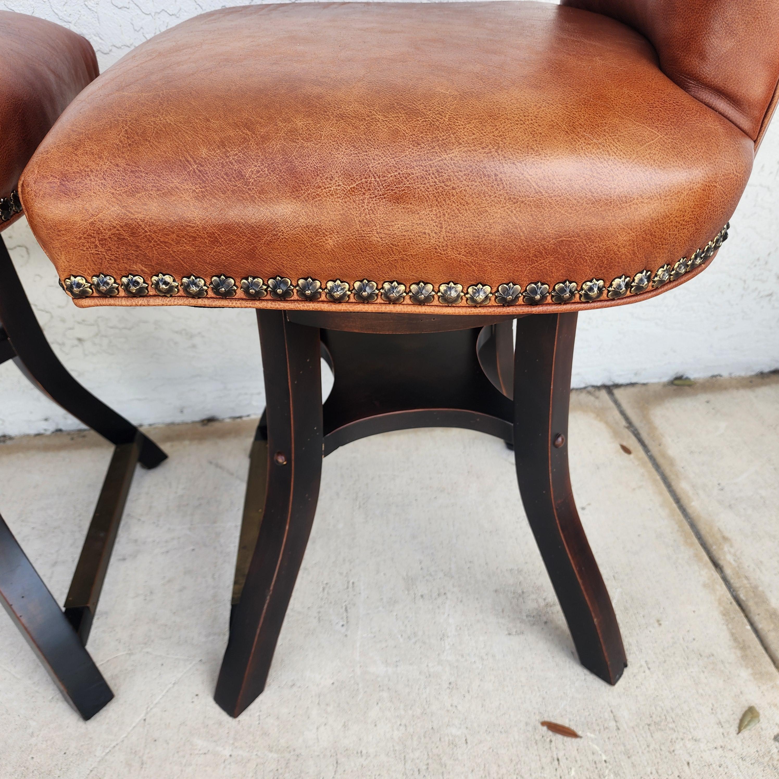 Top Grain Leather Swivel Counter Stools Pair For Sale 11