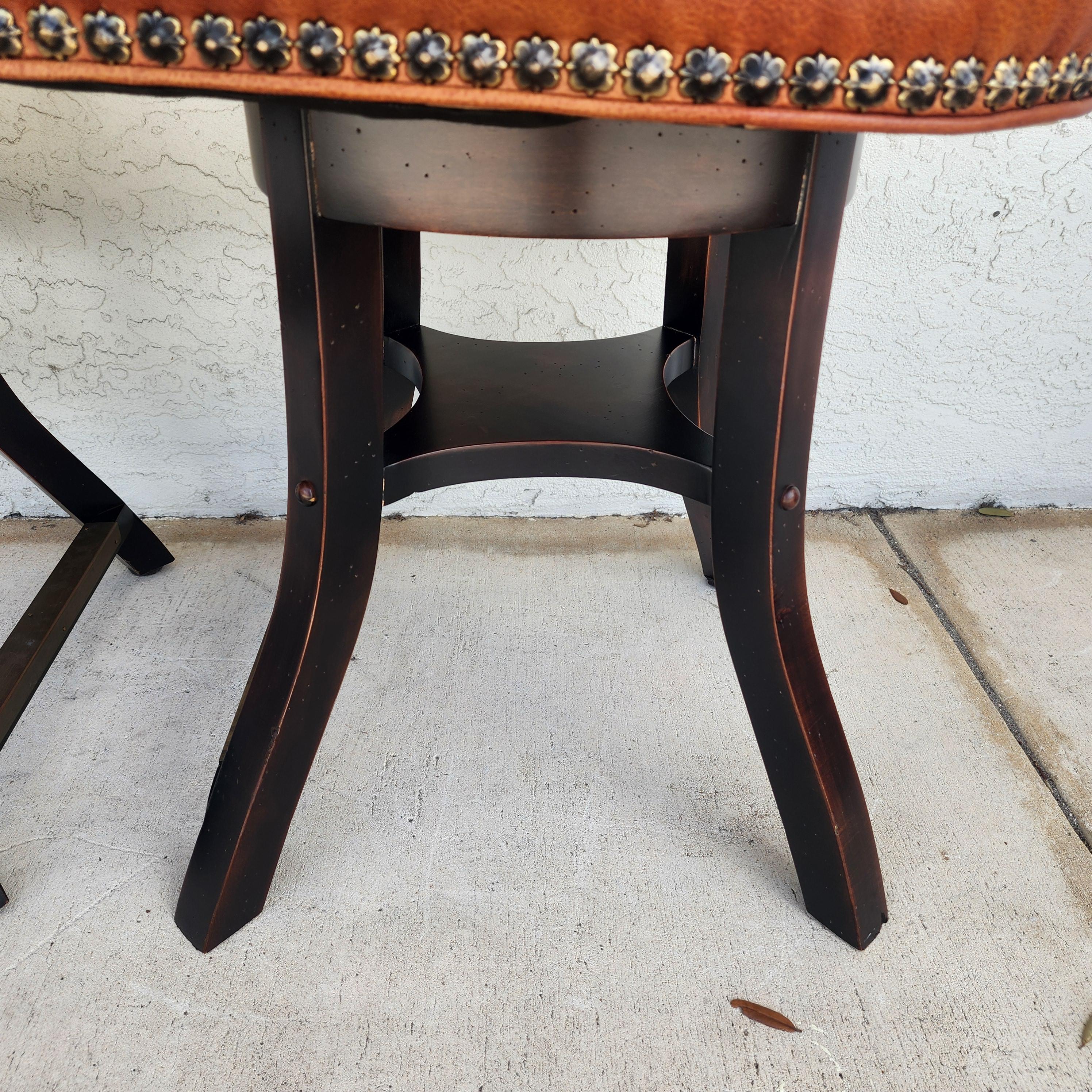Top Grain Leather Swivel Counter Stools Pair For Sale 12
