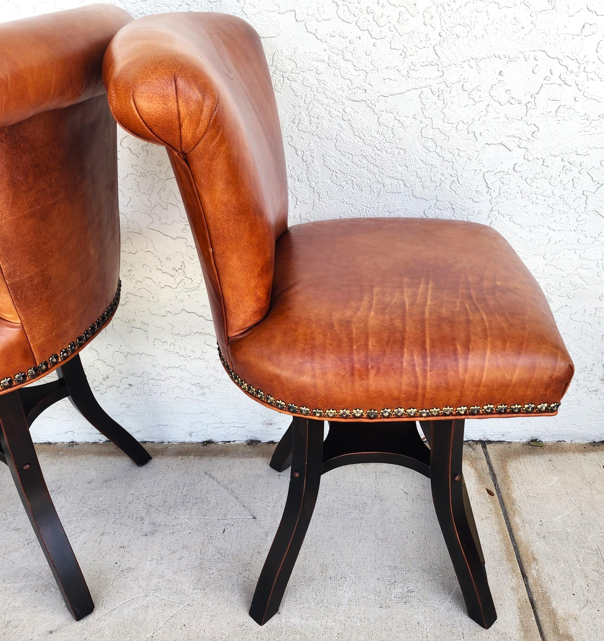Top Grain Leather Swivel Counter Stools Pair For Sale 13