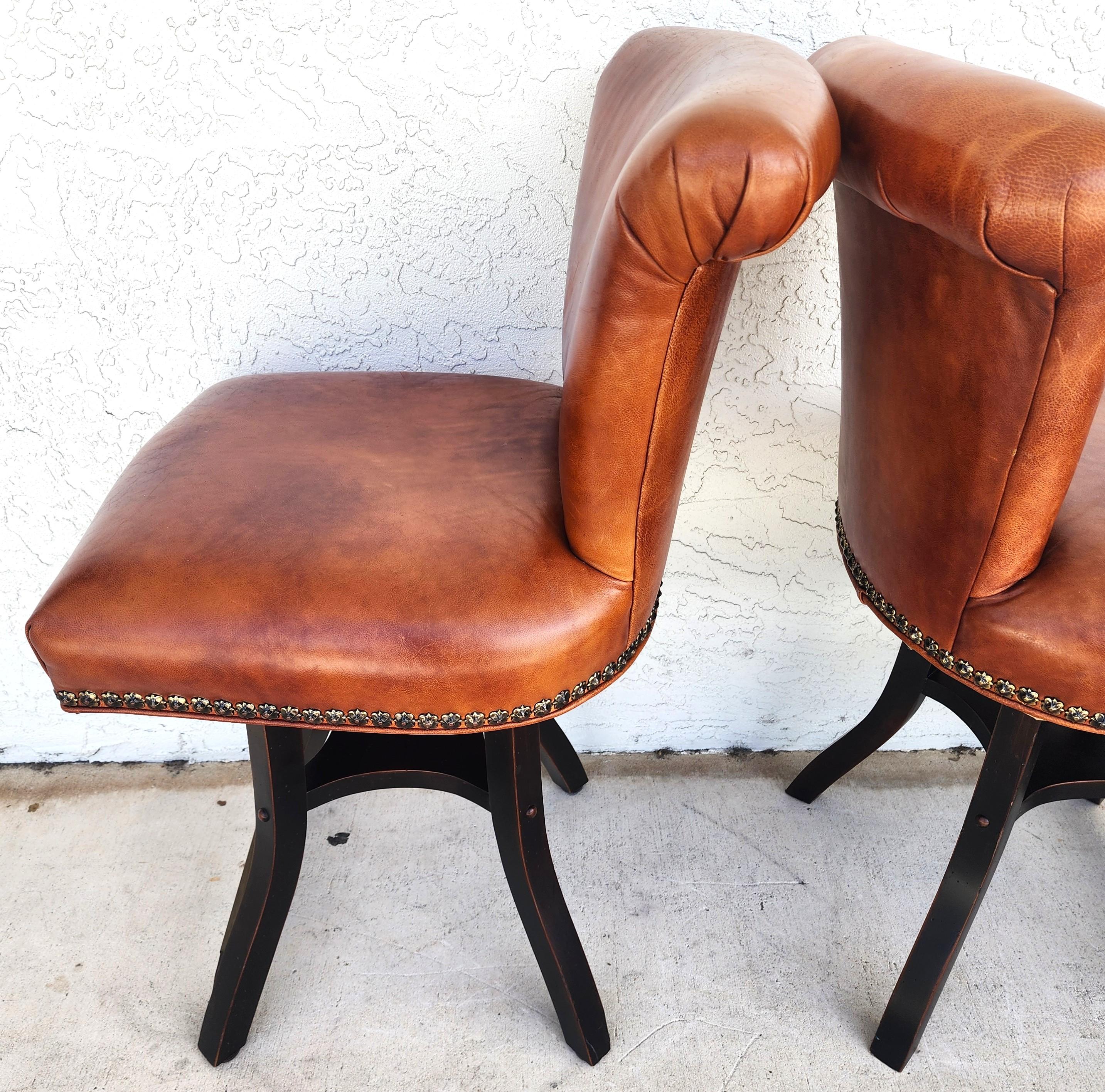 Top Grain Leather Swivel Counter Stools Pair For Sale 14