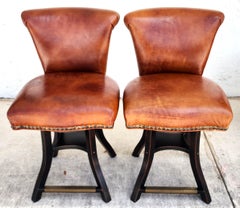 Top Grain Leather Swivel Counter Stools Pair
