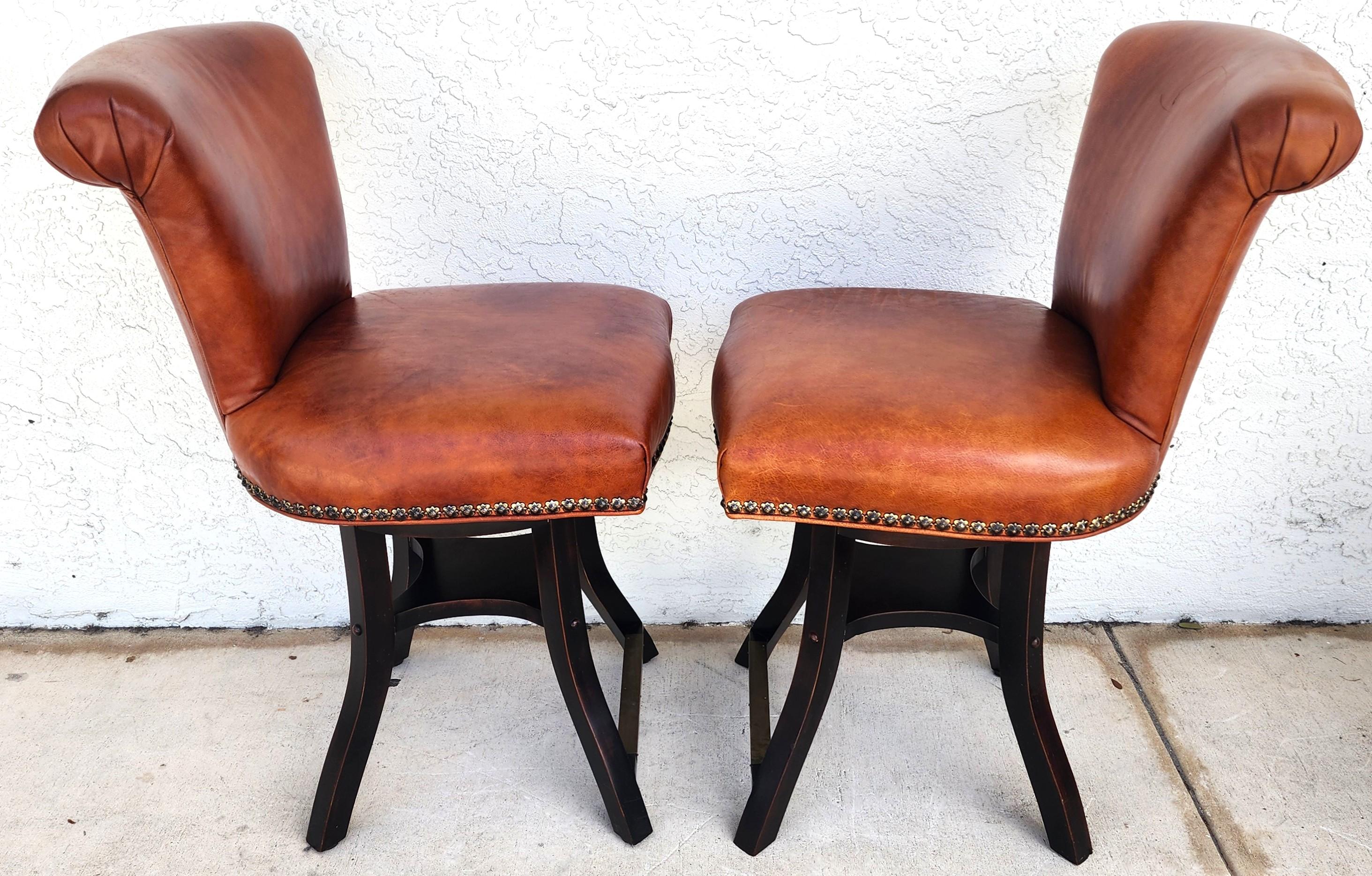 Top Grain Leather Swivel Counter Stools Pair In Good Condition For Sale In Lake Worth, FL
