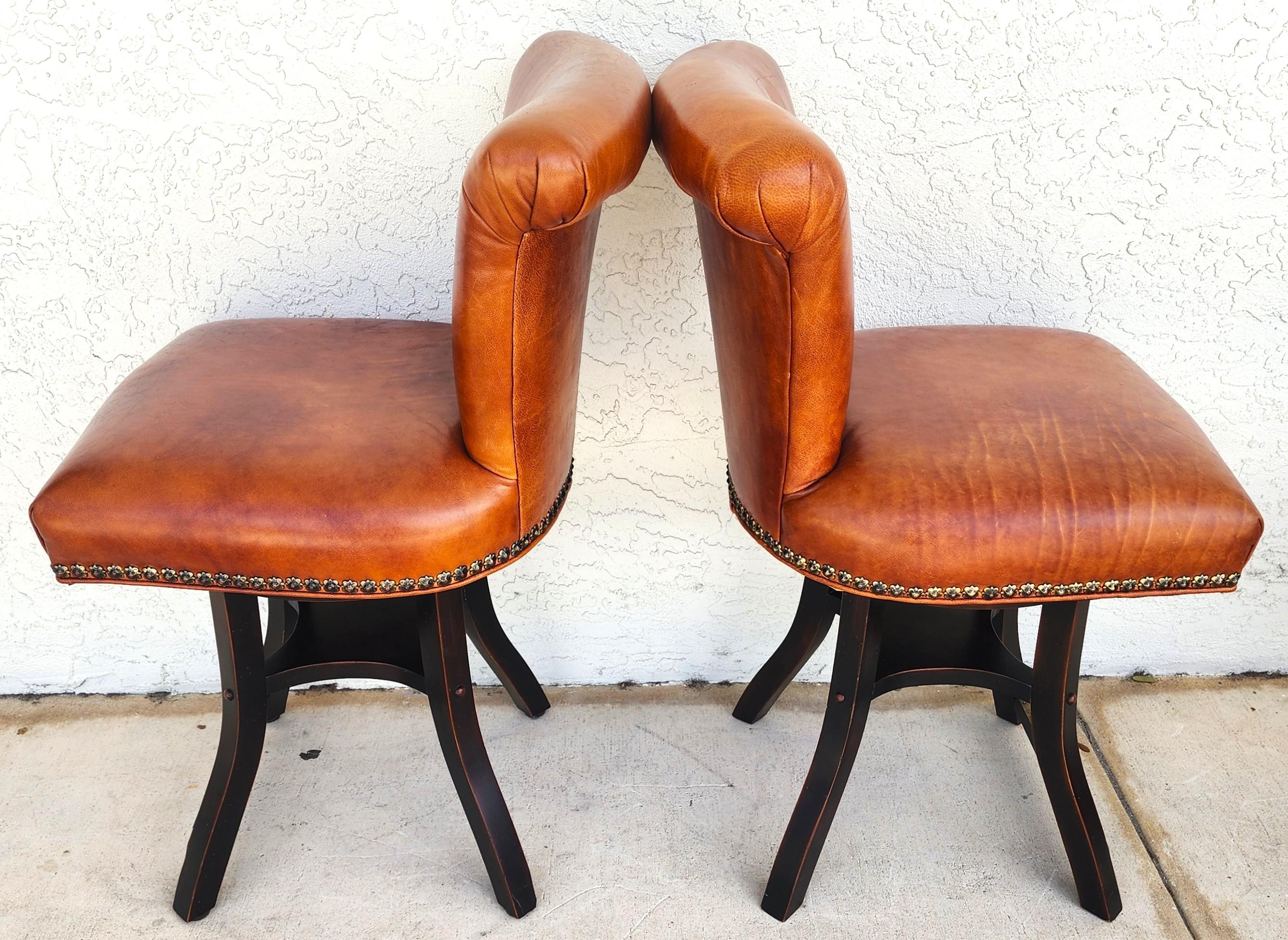 20th Century Top Grain Leather Swivel Counter Stools Pair For Sale