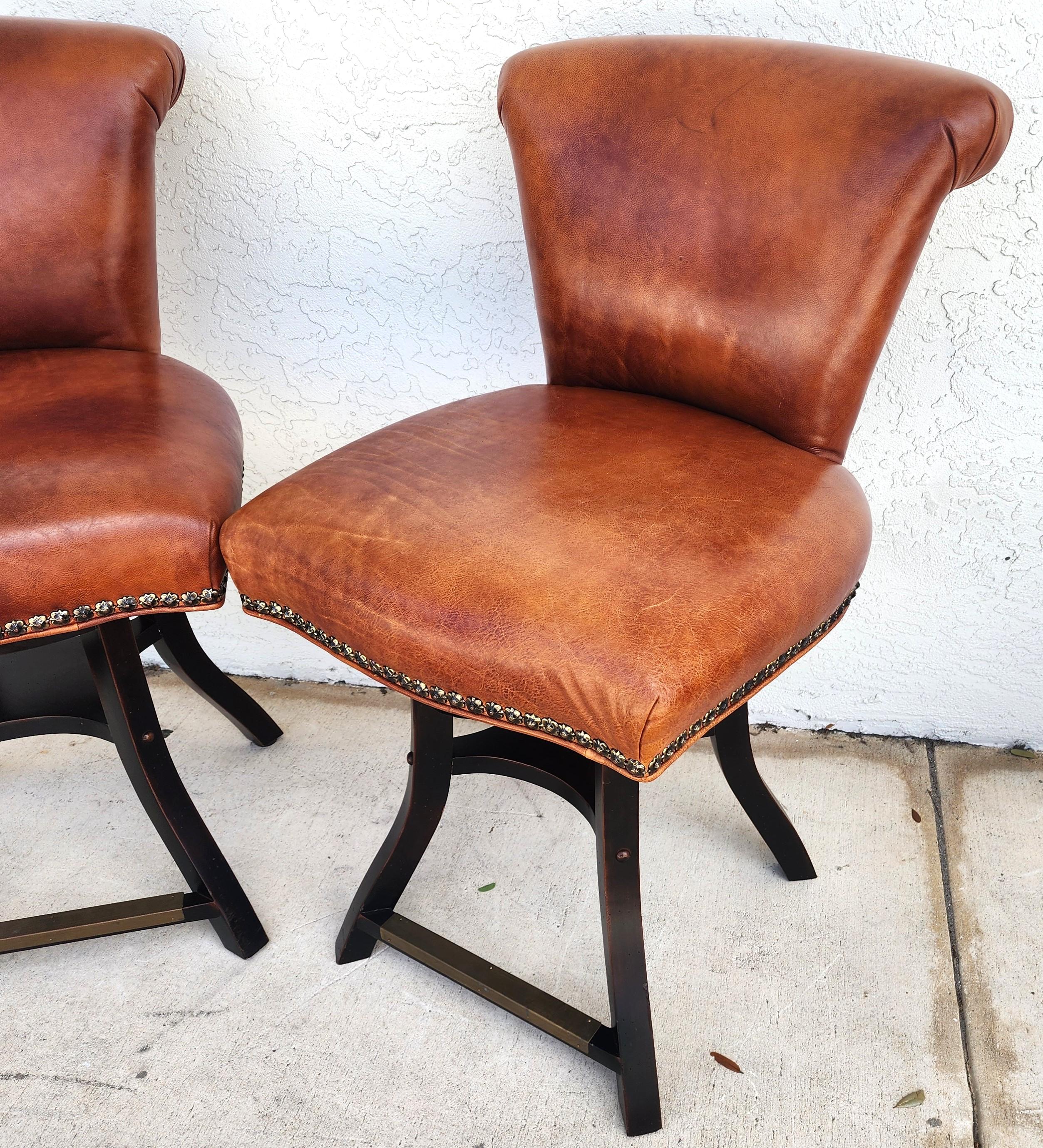 Top Grain Leather Swivel Counter Stools Pair For Sale 1