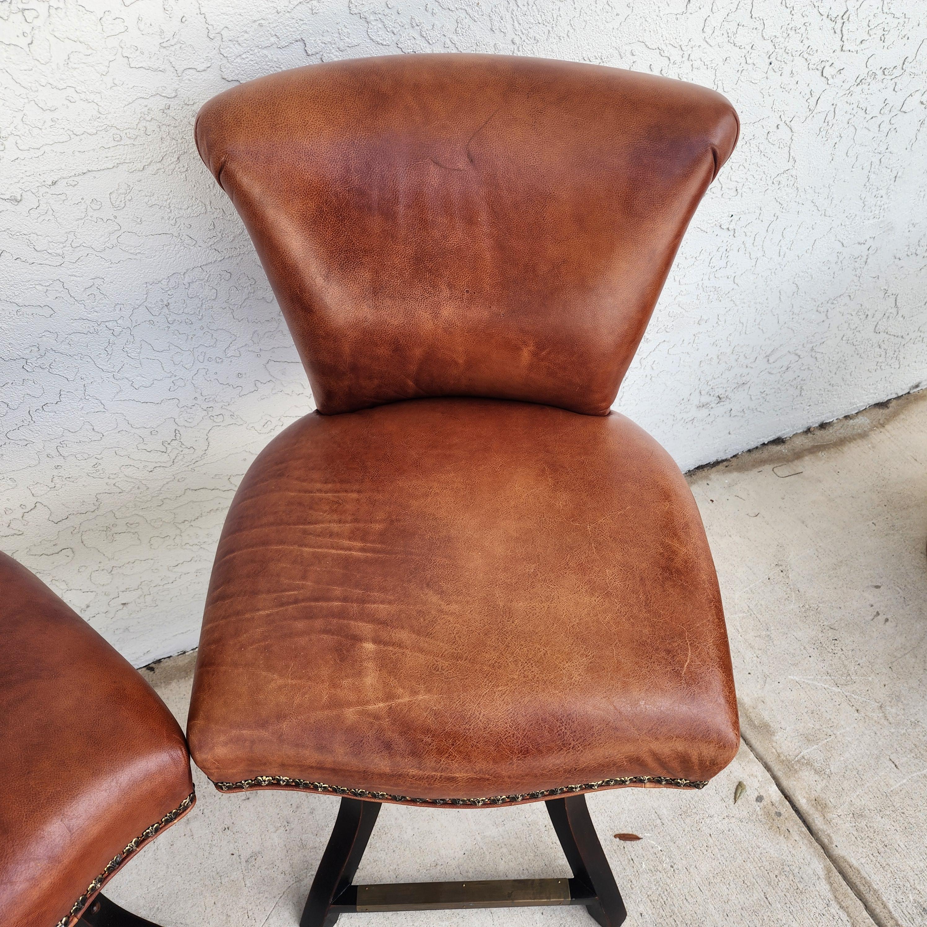 Top Grain Leather Swivel Counter Stools Pair For Sale 3