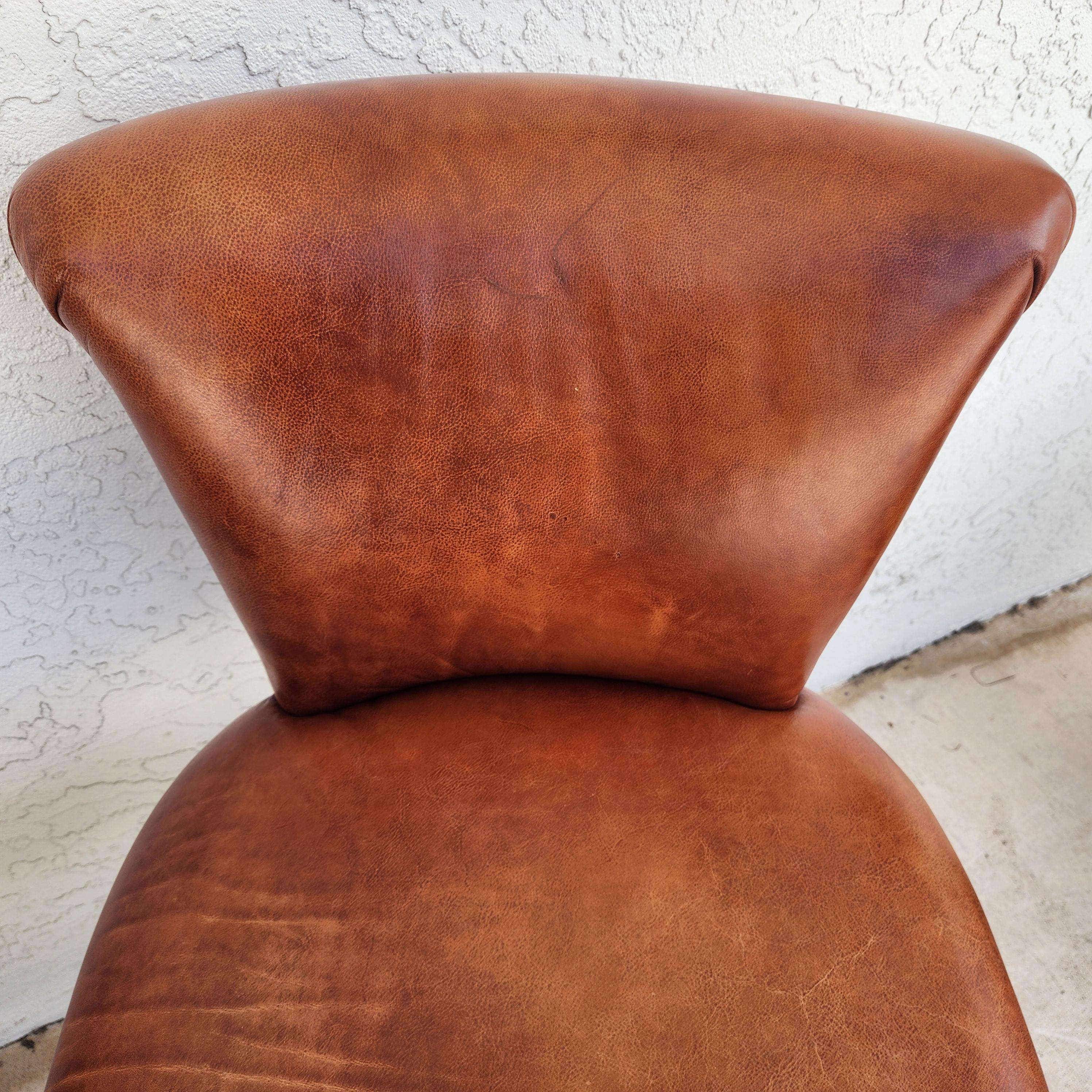 Top Grain Leather Swivel Counter Stools Pair For Sale 4