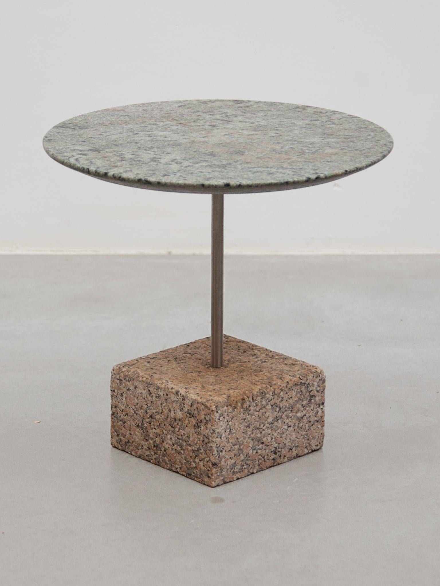 Top Green Marble Brutalist Side Table and Grey Stone Marble Base  For Sale 2