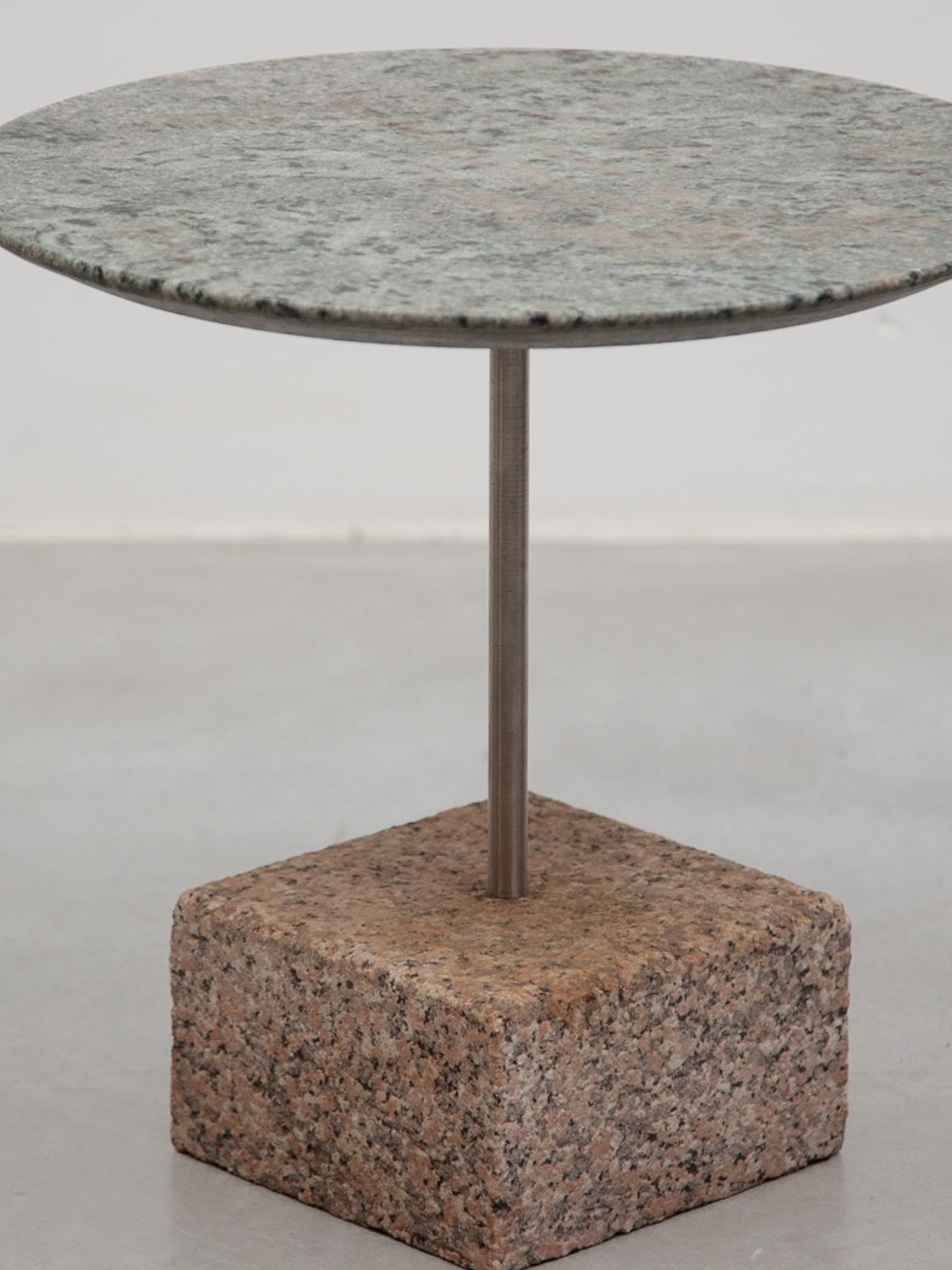 Top Green Marble Brutalist Side Table and Grey Stone Marble Base  For Sale 3