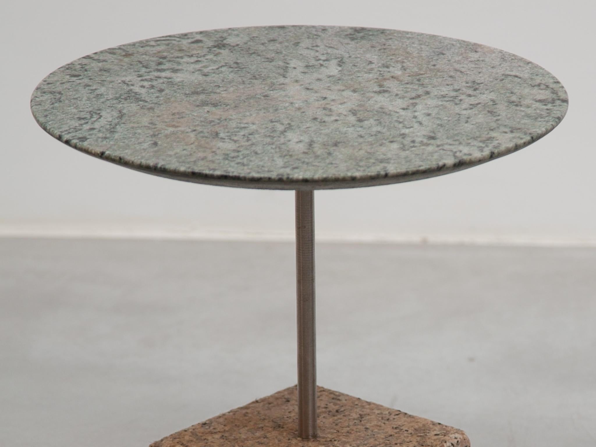 Top Green Marble Brutalist Side Table and Grey Stone Marble Base  For Sale 5