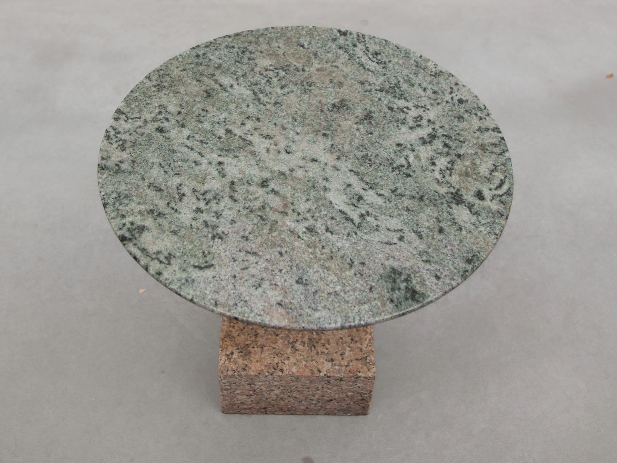 Mid-Century Modern Top Green Marble Brutalist Side Table and Grey Stone Marble Base  For Sale