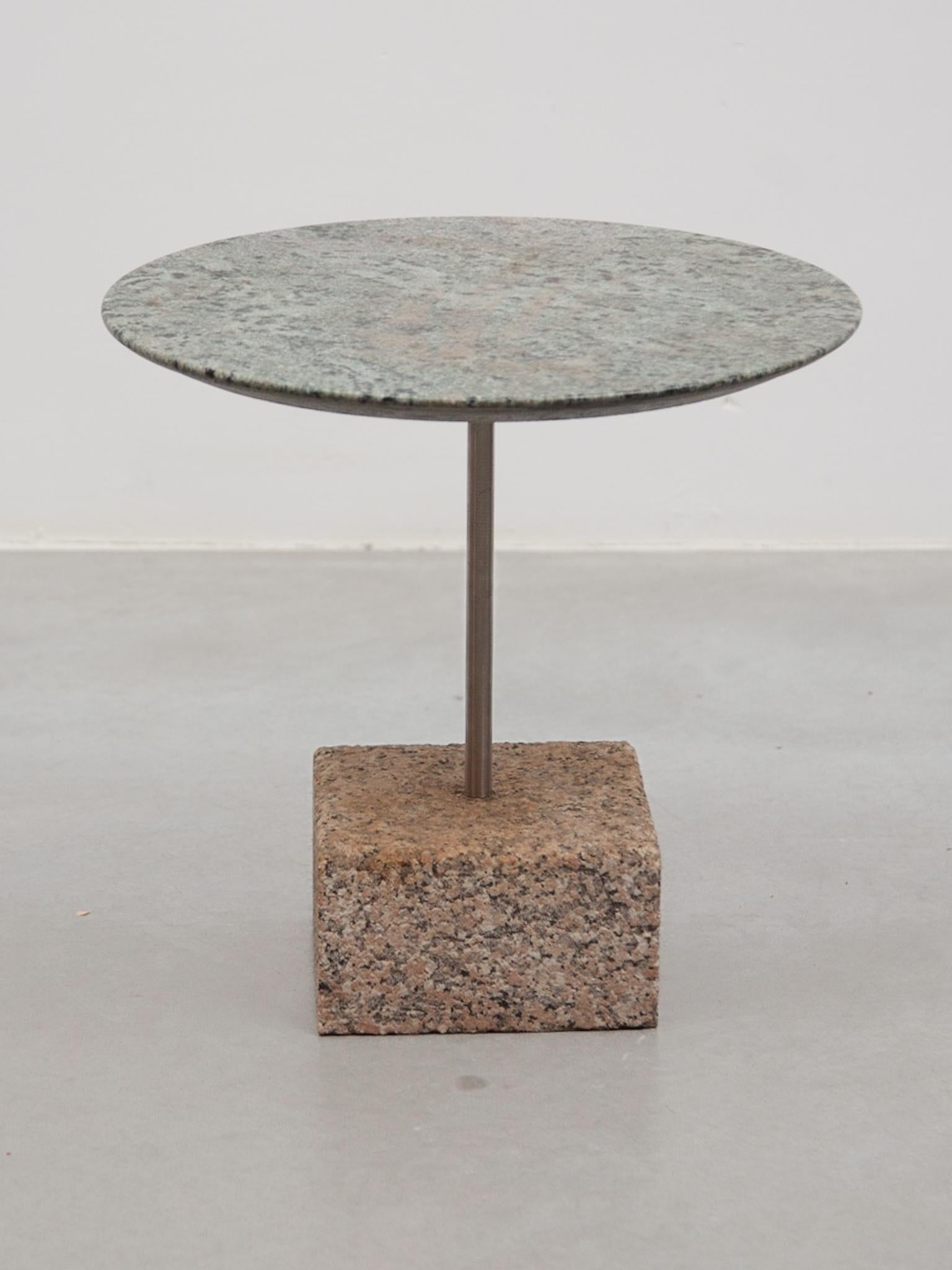 Top Green Marble Brutalist Side Table and Grey Stone Marble Base  For Sale 1