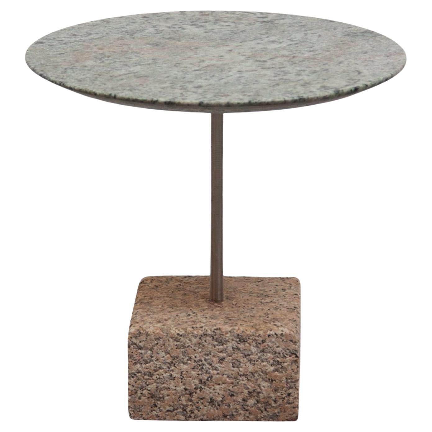 Top Green Marble Brutalist Side Table and Grey Stone Marble Base  For Sale