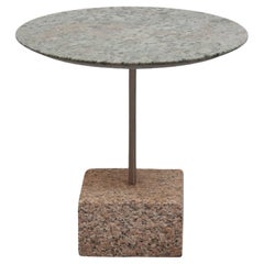 Top Green Marble Brutalist Side Table and Grey Stone Marble Base 