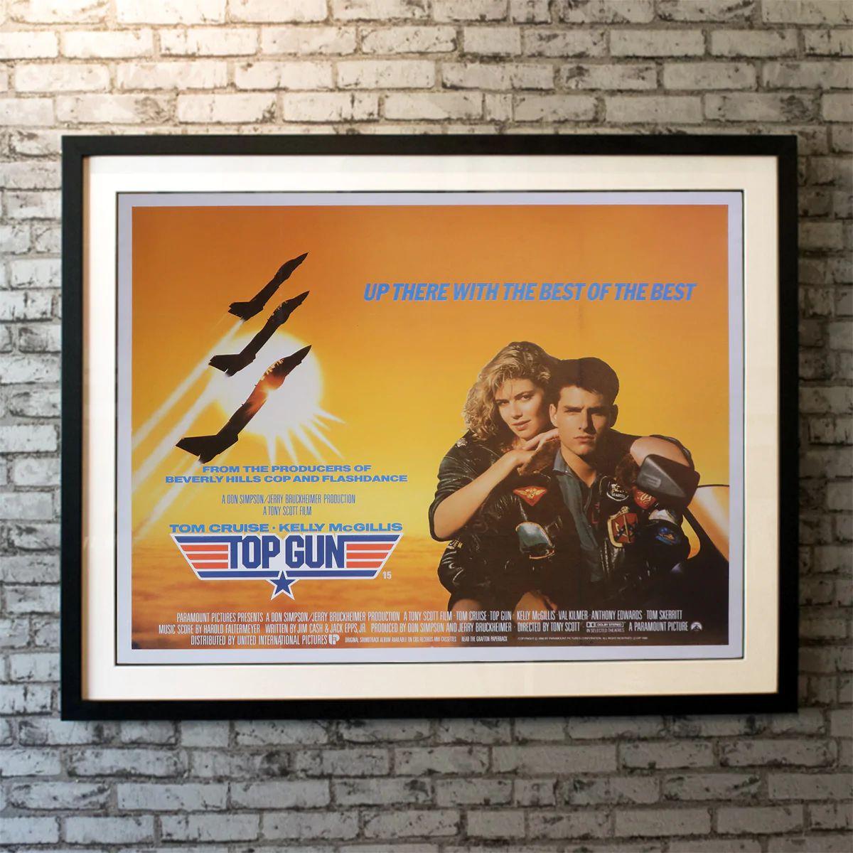 Top Gun, Unframed Poster, 1986

Fabulous & iconic 1980's poster created by Brian Bysouth. The Top Gun Naval Fighter Weapons School is where the best of the best train to refine their elite flying skills. When hotshot fighter pilot Maverick (Tom