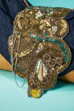 Top handle bag in denim and leather with flap embroideries Christian Lacroix