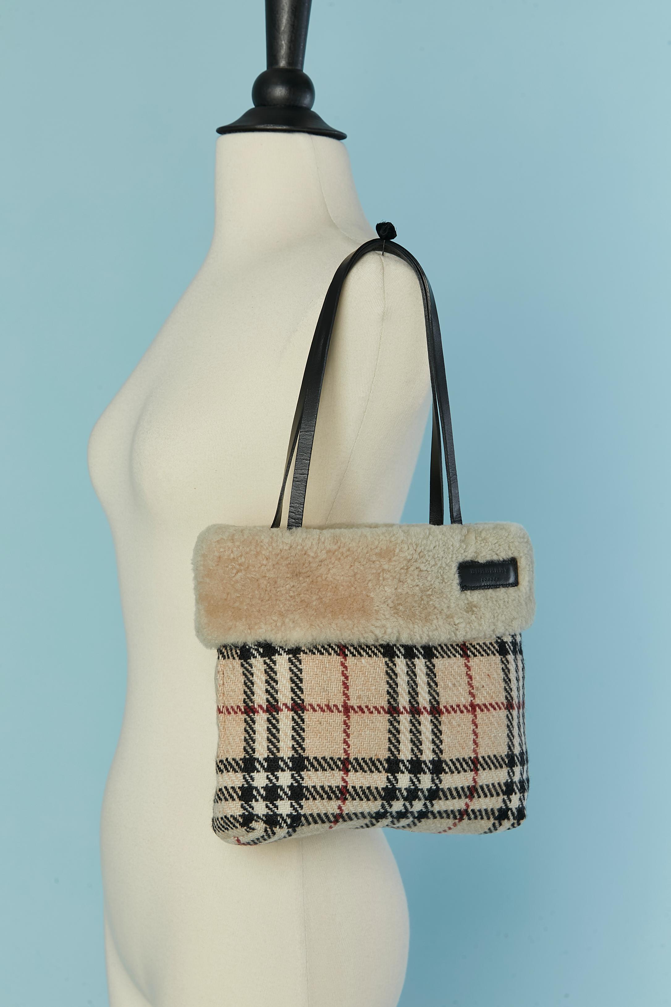 Women's Top handle bag with wool tartan and shearling Burberry London For Sale