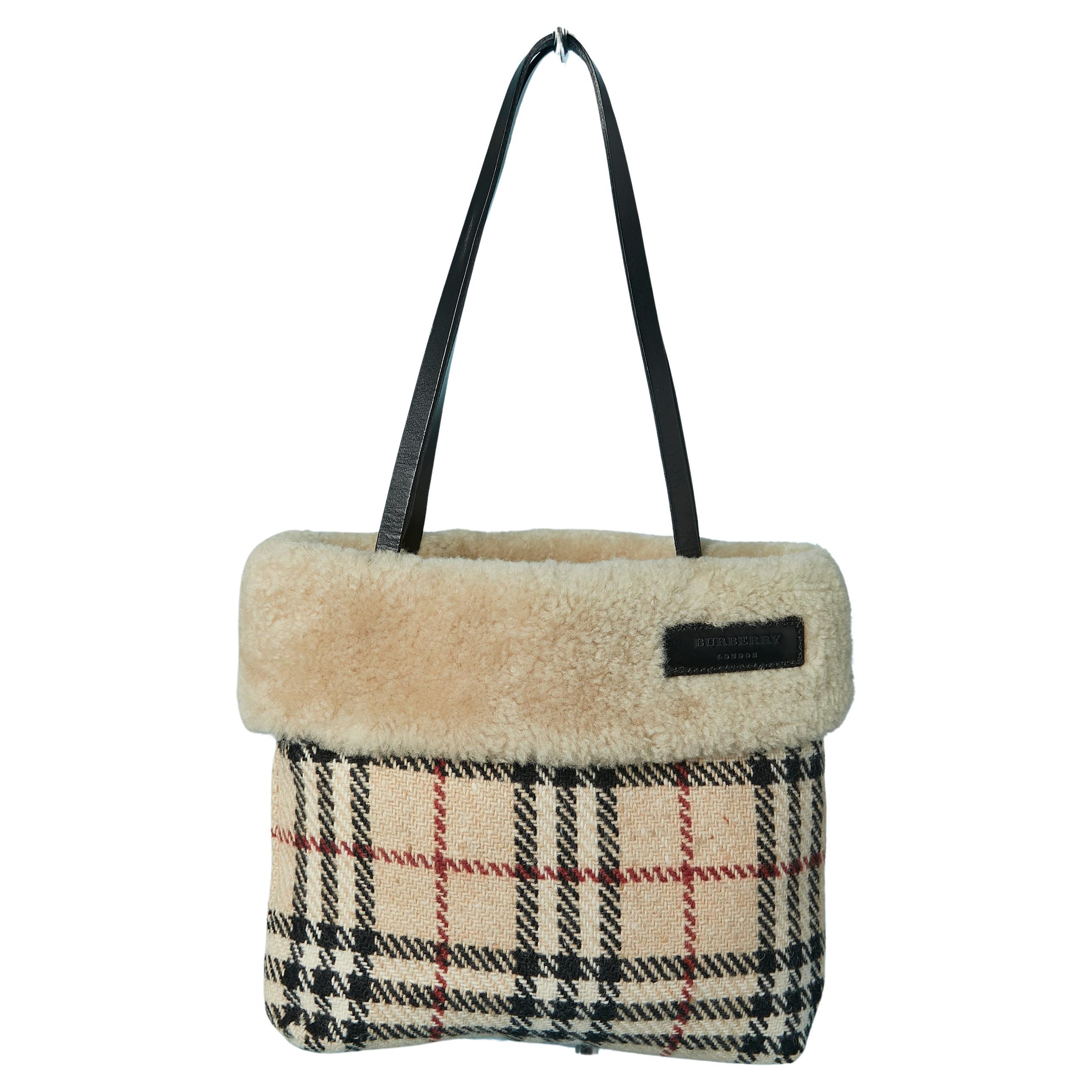 Top handle bag with wool tartan and shearling Burberry London For Sale