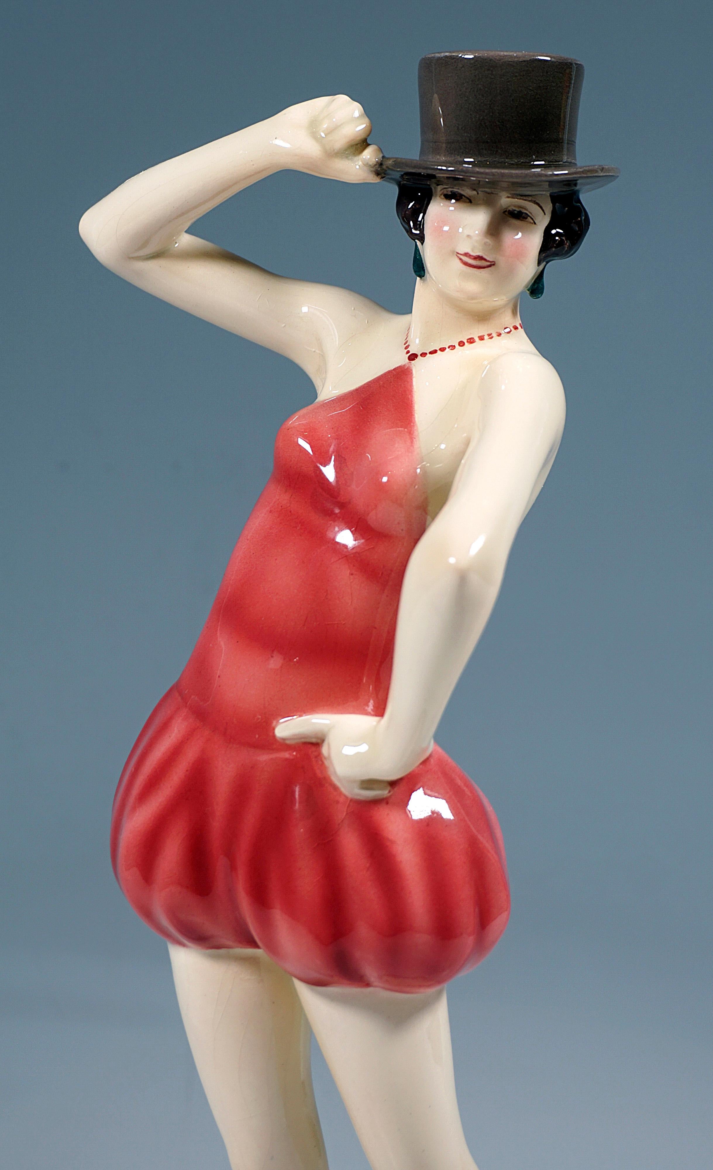 Austrian 'Top-Hat', Goldscheider Art Déco Dancer Posing In Tight Costume, Dakon, c 1928 For Sale