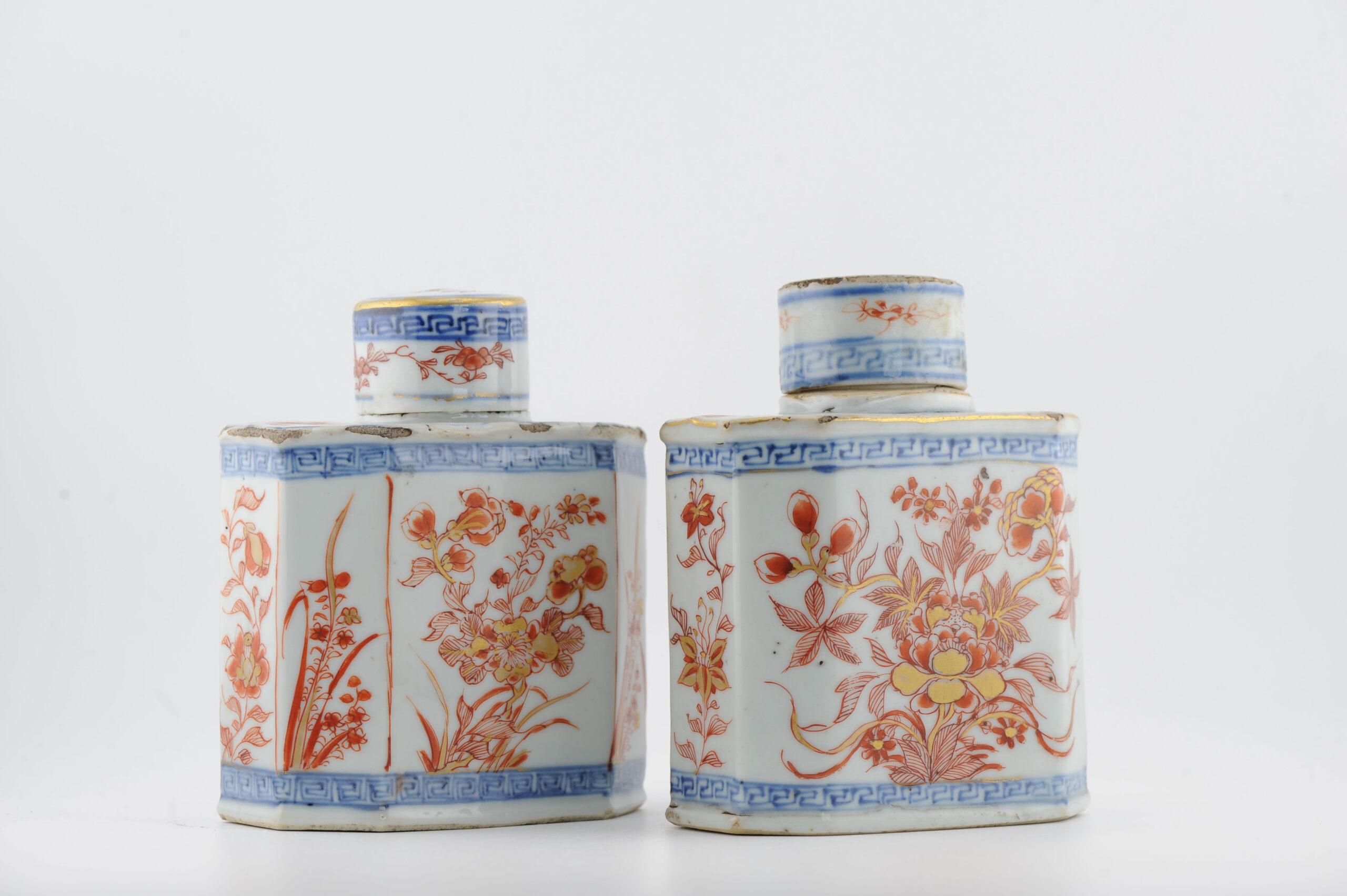 Cinese Top Level Antique Kangxi Period Imari Tea Caddy Chinese China Porcelain in vendita