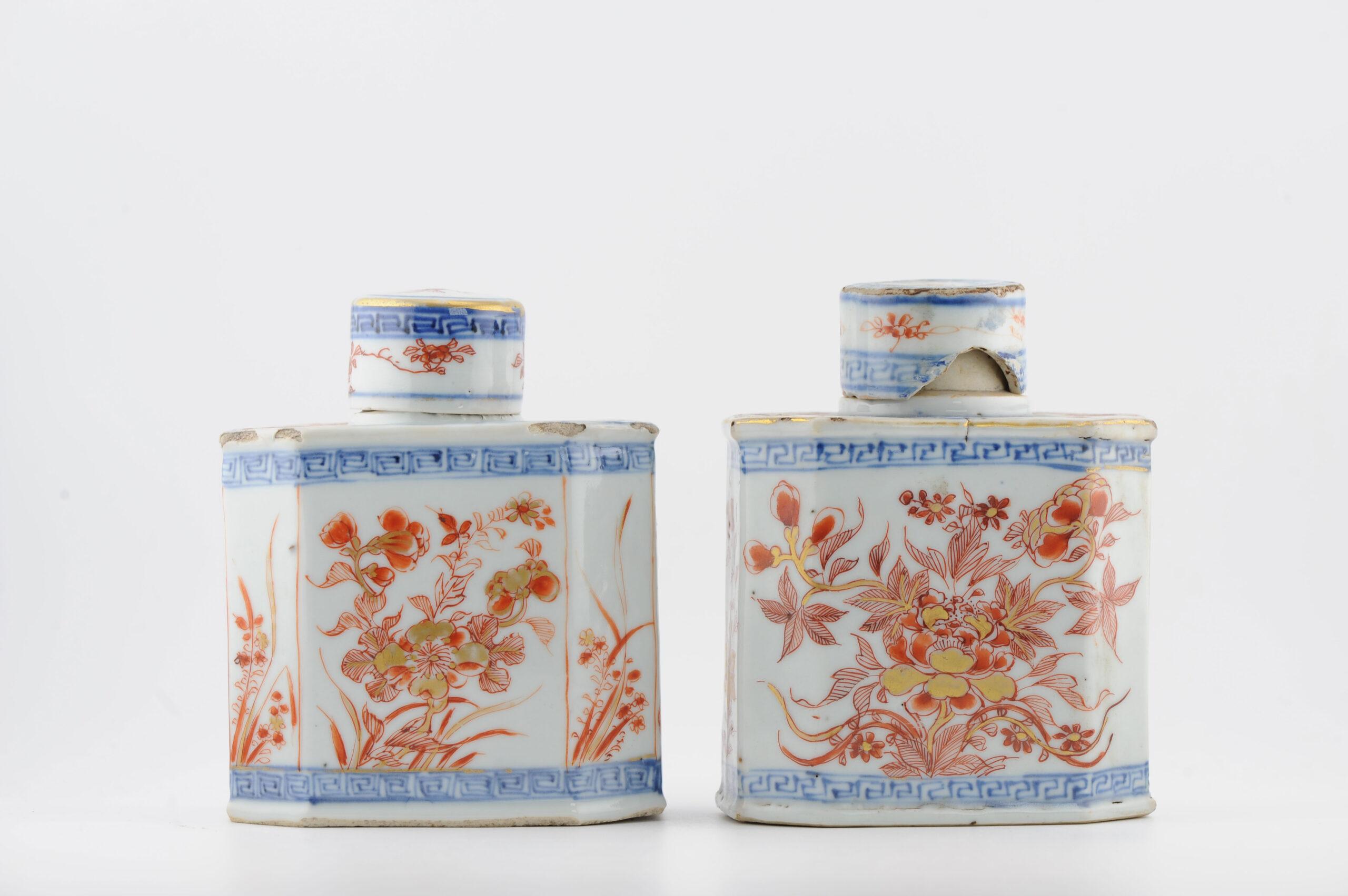 Fino al XVIII secolo Top Level Antique Kangxi Period Imari Tea Caddy Chinese China Porcelain in vendita