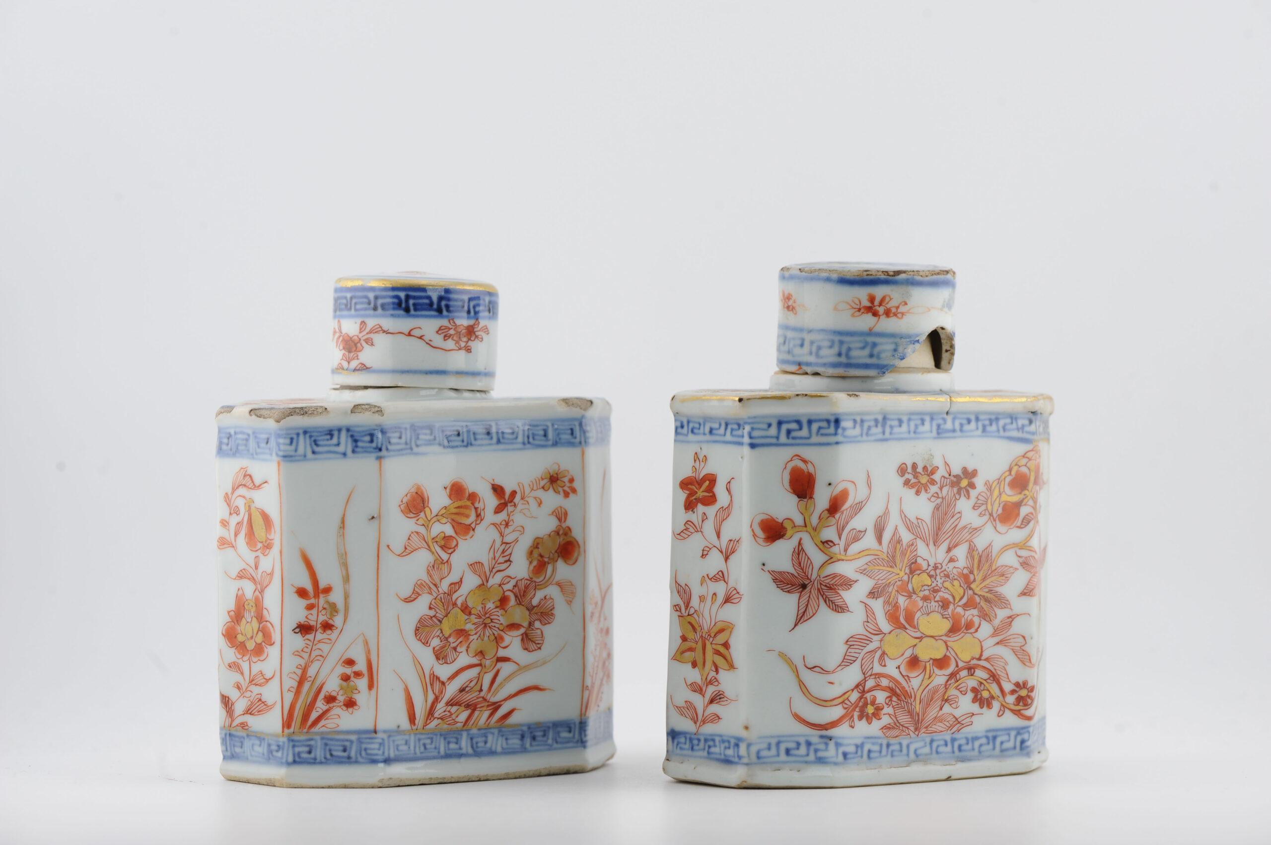 Top Level Antique Kangxi Period Imari Tea Caddy Chinese China Porcelain in vendita 1