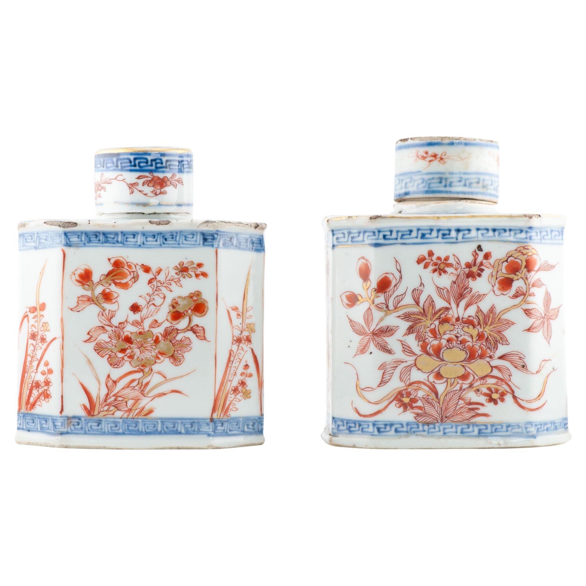Ancienne boîte à thé Imari d'époque Kangxi en porcelaine de Chine chinoise