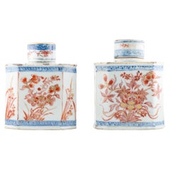 Ancienne boîte à thé Imari d'époque Kangxi en porcelaine de Chine chinoise