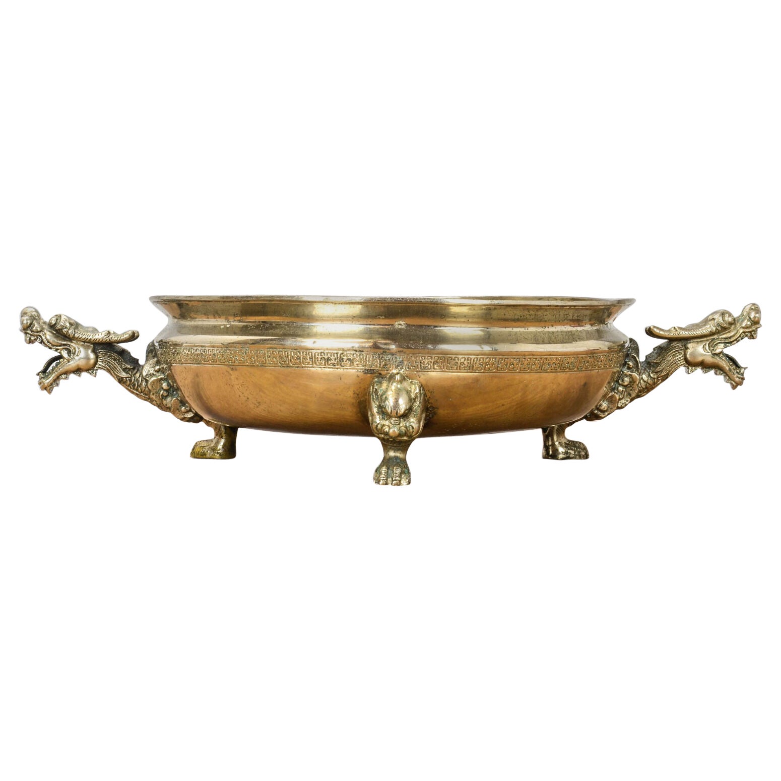 Top Level Dragon Plated Fruit Basket or Serving Chinese Qing Metal, ca 1900