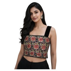 Top made of antique embroidery on black velvet, embroidered brocade size 40 - 42