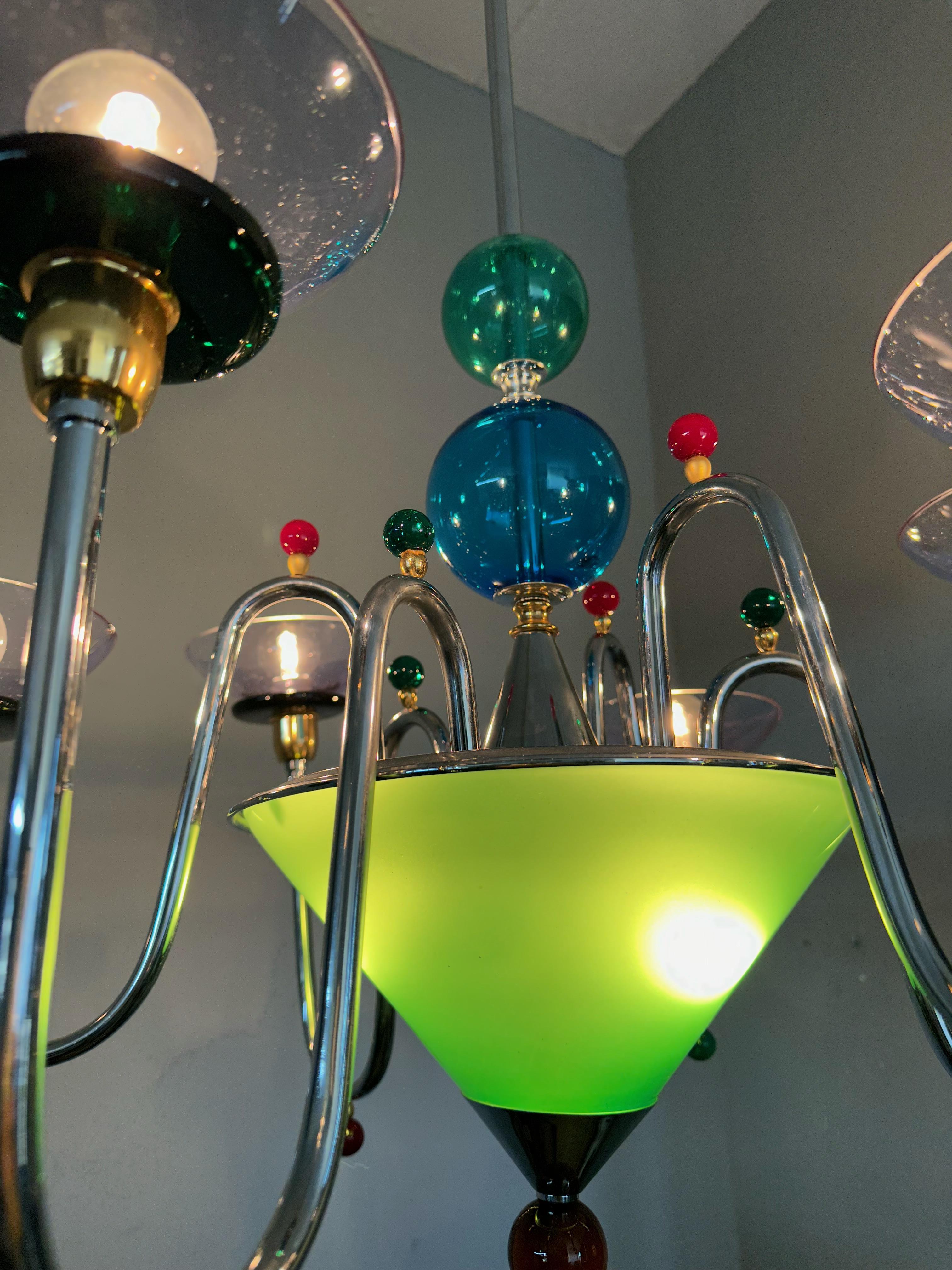 Mehrfarbiger Murano-Kunstglas-Kronleuchter mit 8 Lichtern im Stil von Gio Ponti im Angebot 6