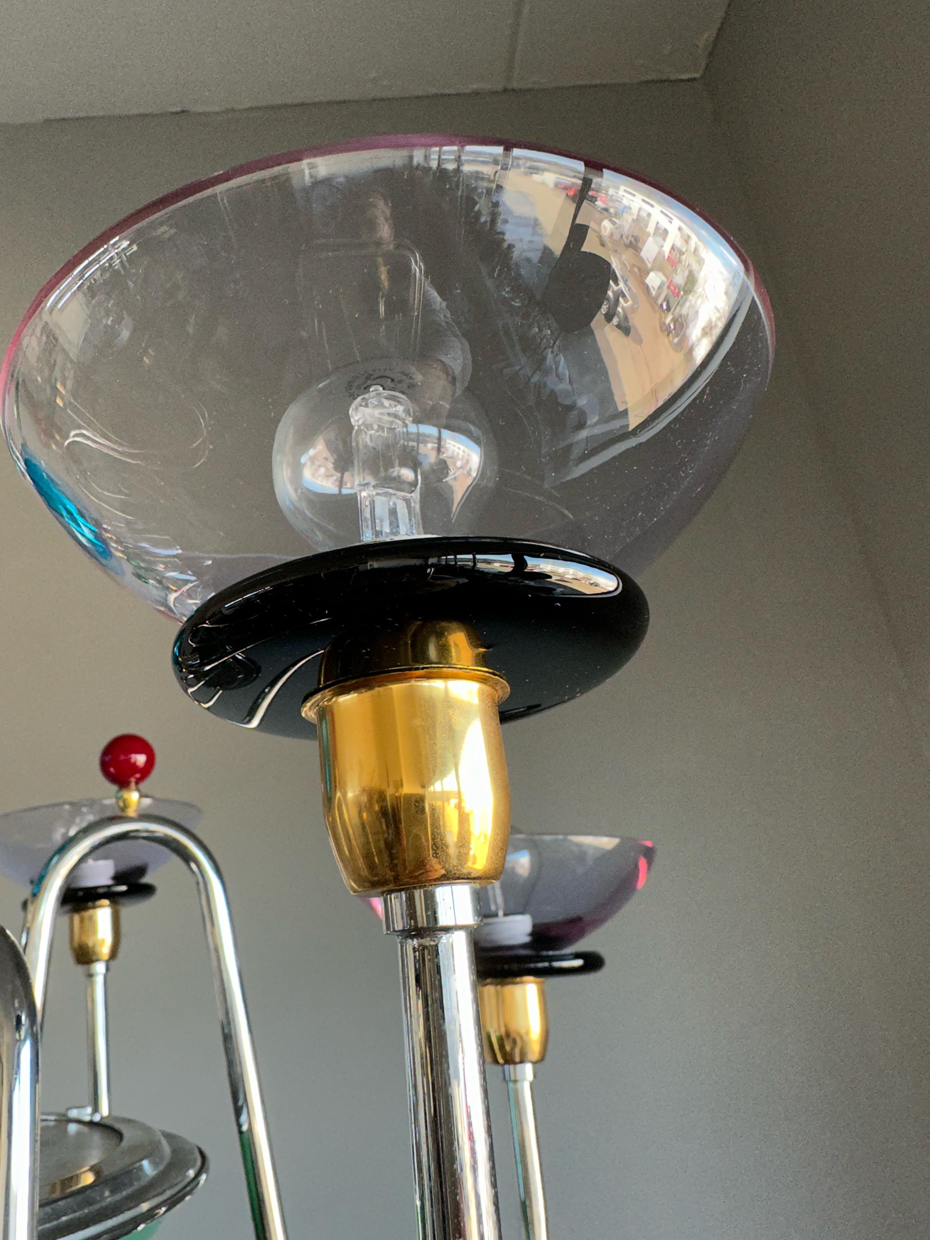 Mehrfarbiger Murano-Kunstglas-Kronleuchter mit 8 Lichtern im Stil von Gio Ponti im Angebot 9
