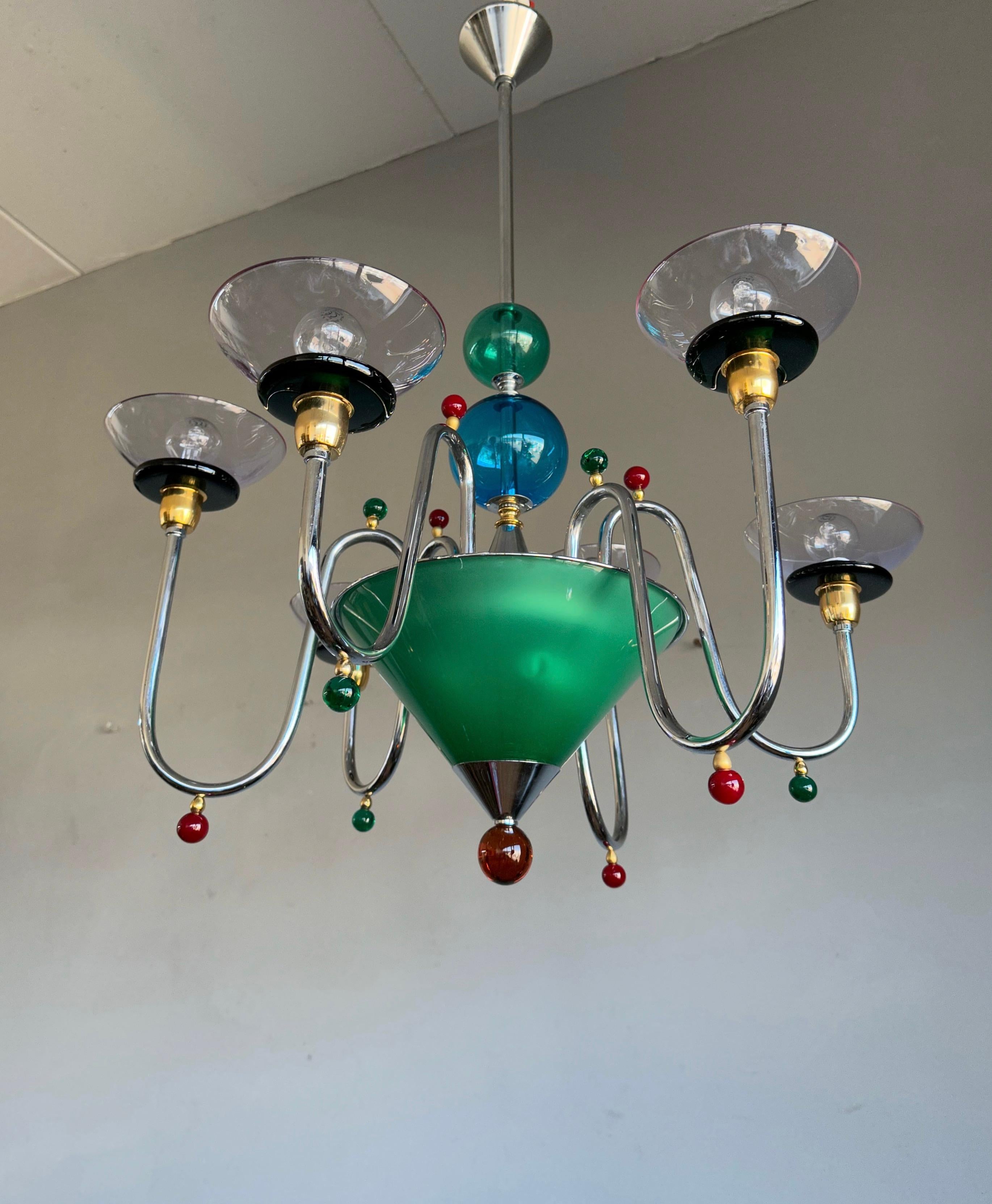 Mid-Century Modern Top Murano Art Glass 8-Light Multi Color Chandelier in the Style of Gio Ponti For Sale