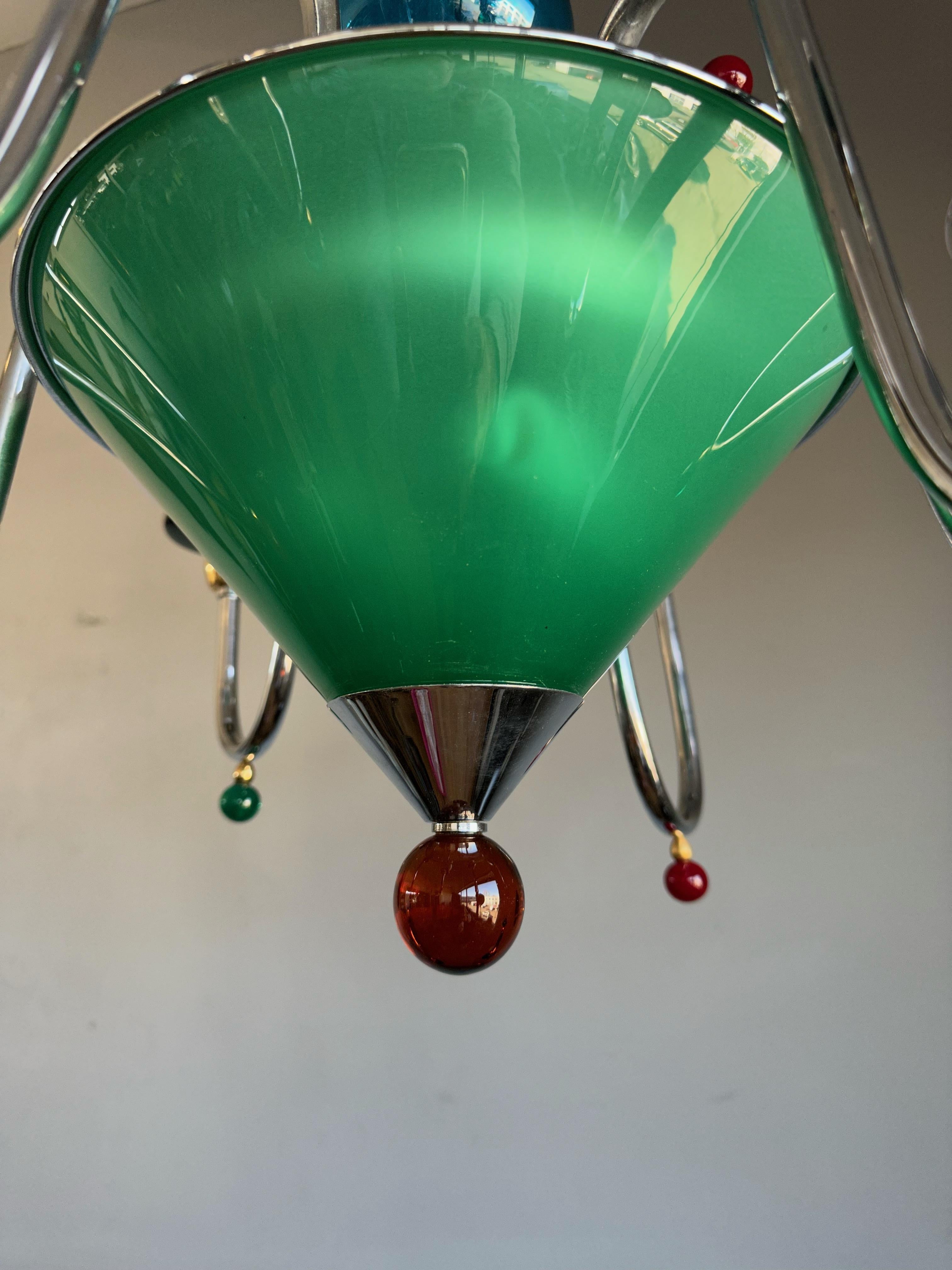 Italian Top Murano Art Glass 8-Light Multi Color Chandelier in the Style of Gio Ponti For Sale
