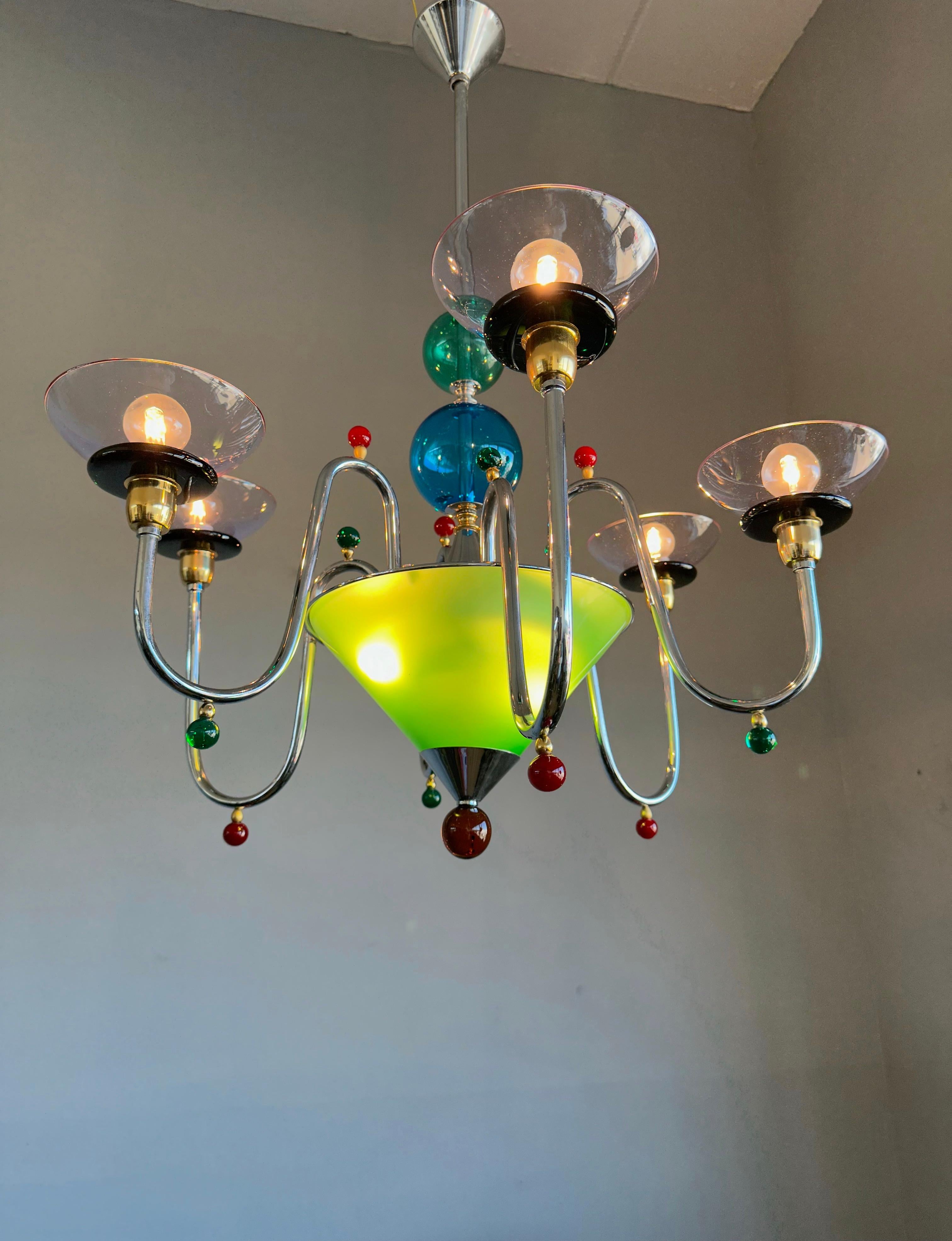 Late 20th Century Top Murano Art Glass 8-Light Multi Color Chandelier in the Style of Gio Ponti For Sale