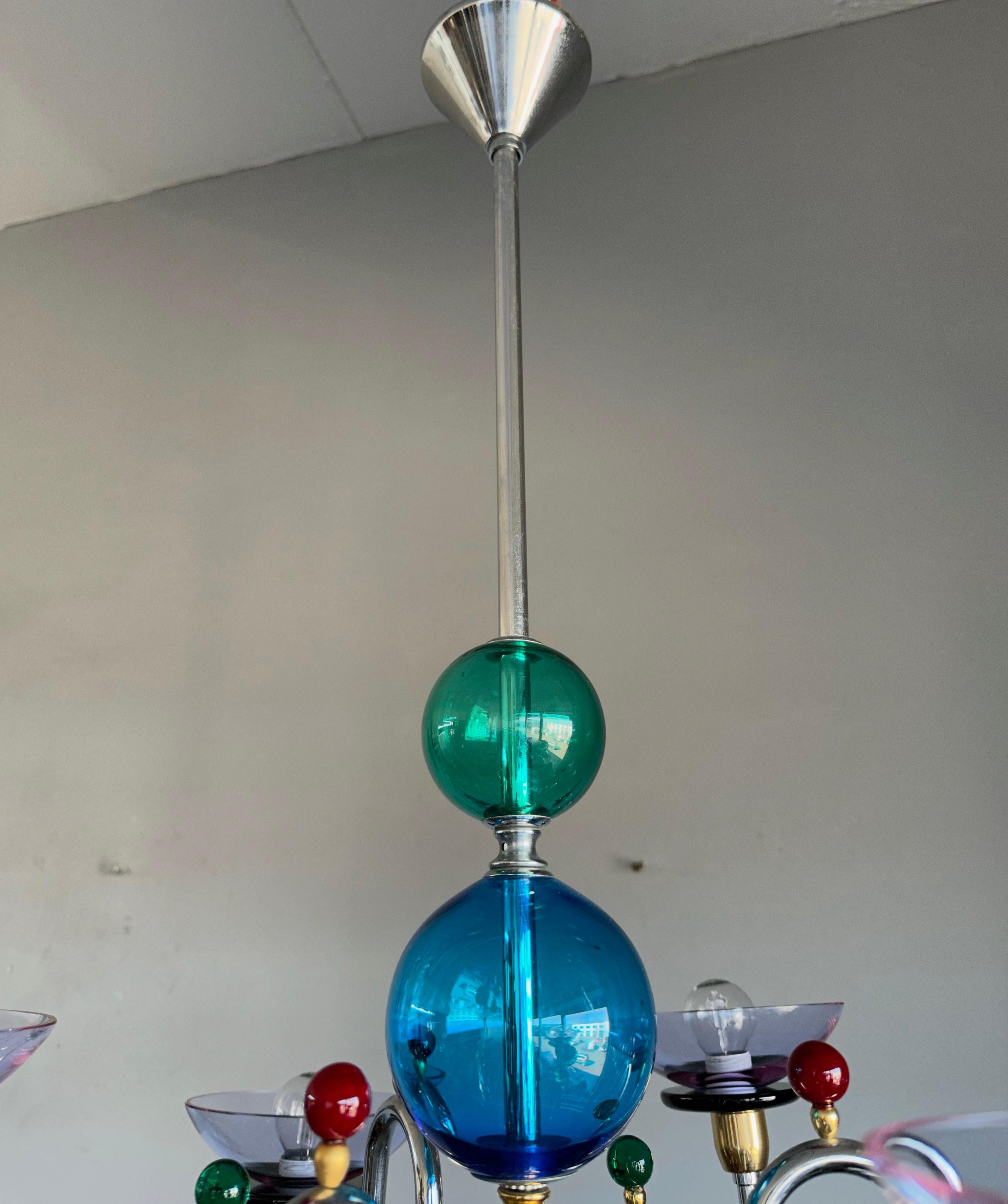 Chrome Top Murano Art Glass 8-Light Multi Color Chandelier in the Style of Gio Ponti For Sale
