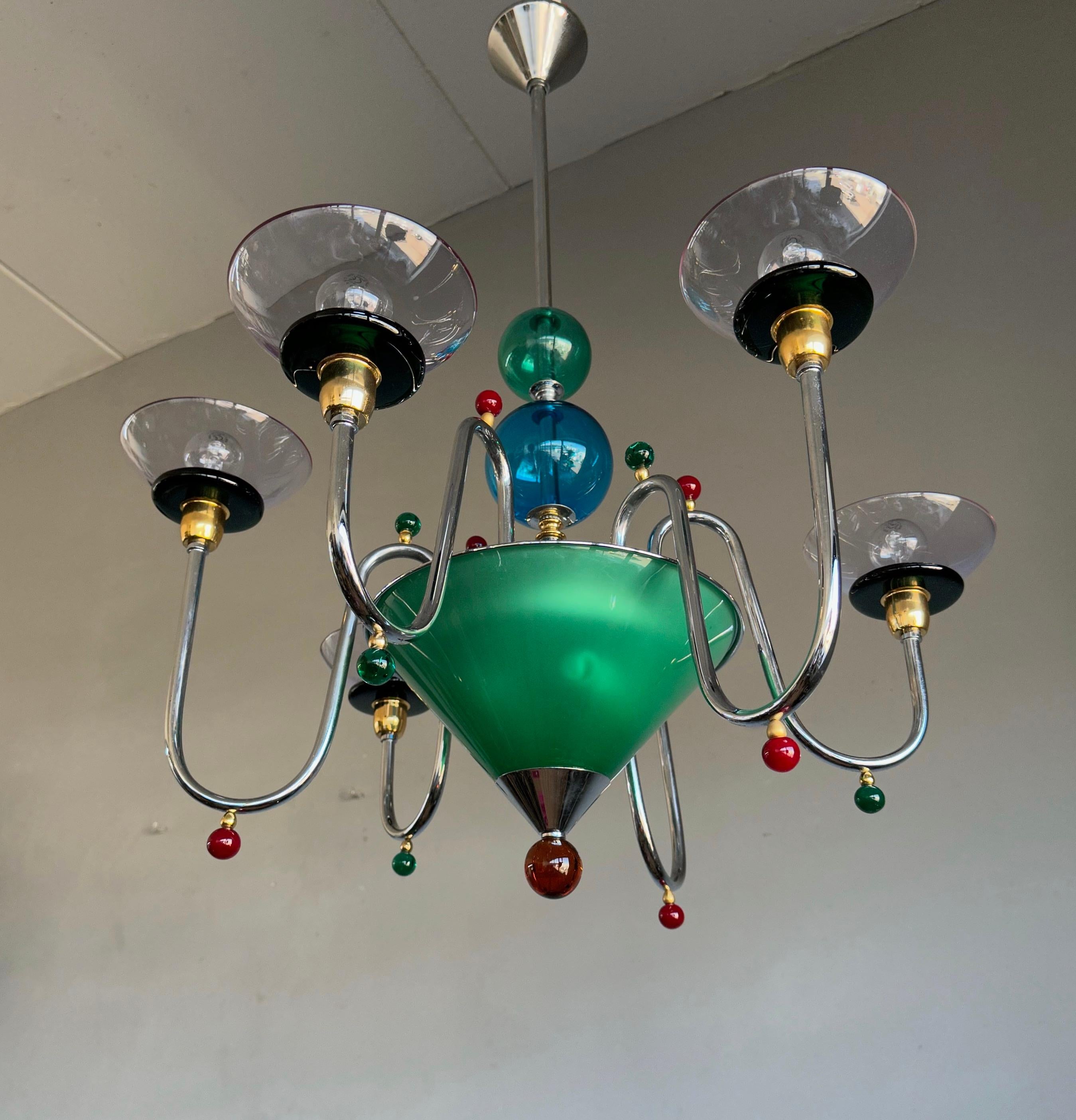 Mehrfarbiger Murano-Kunstglas-Kronleuchter mit 8 Lichtern im Stil von Gio Ponti im Angebot 1
