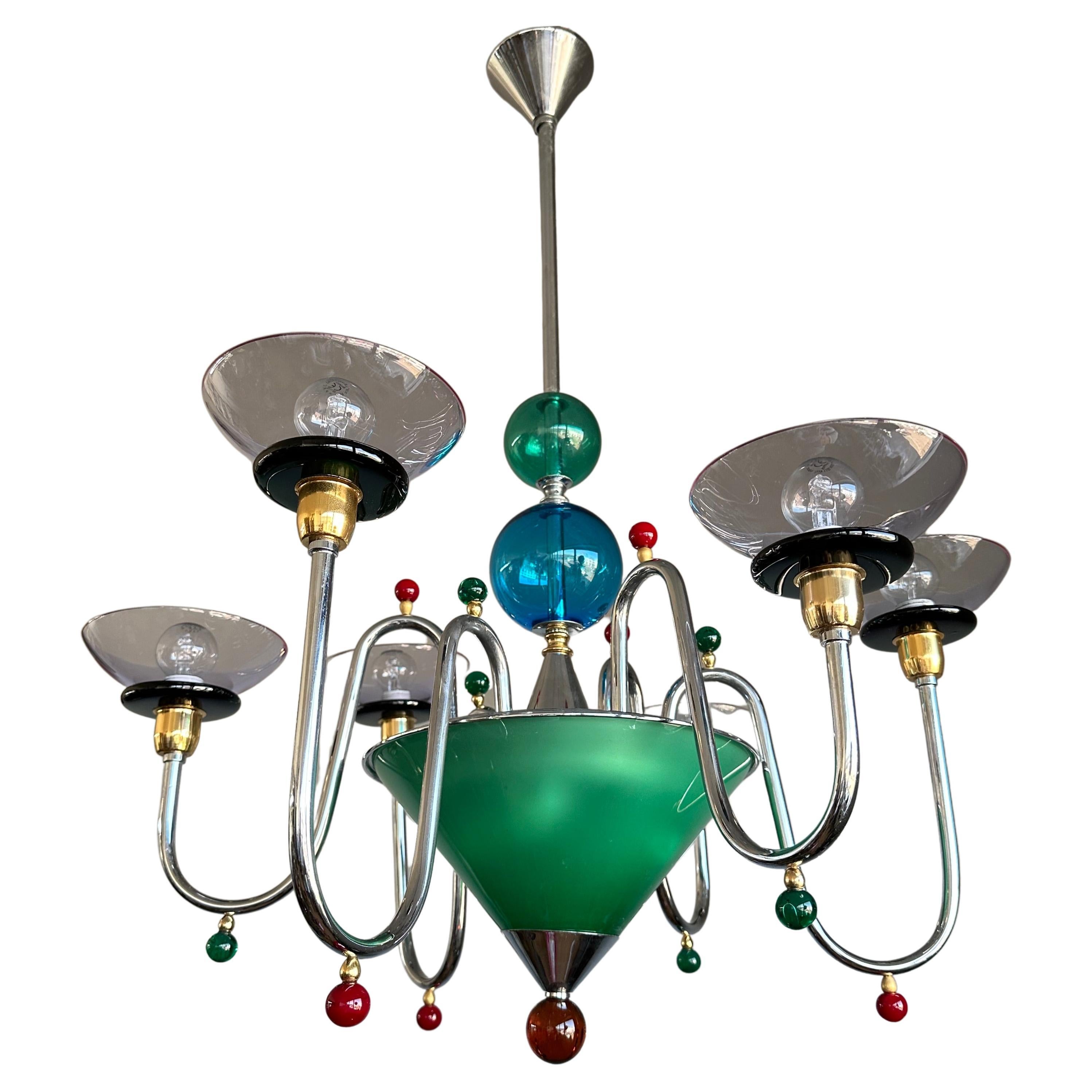 Top Murano Art Glass 8-Light Multi Color Chandelier in the Style of Gio Ponti