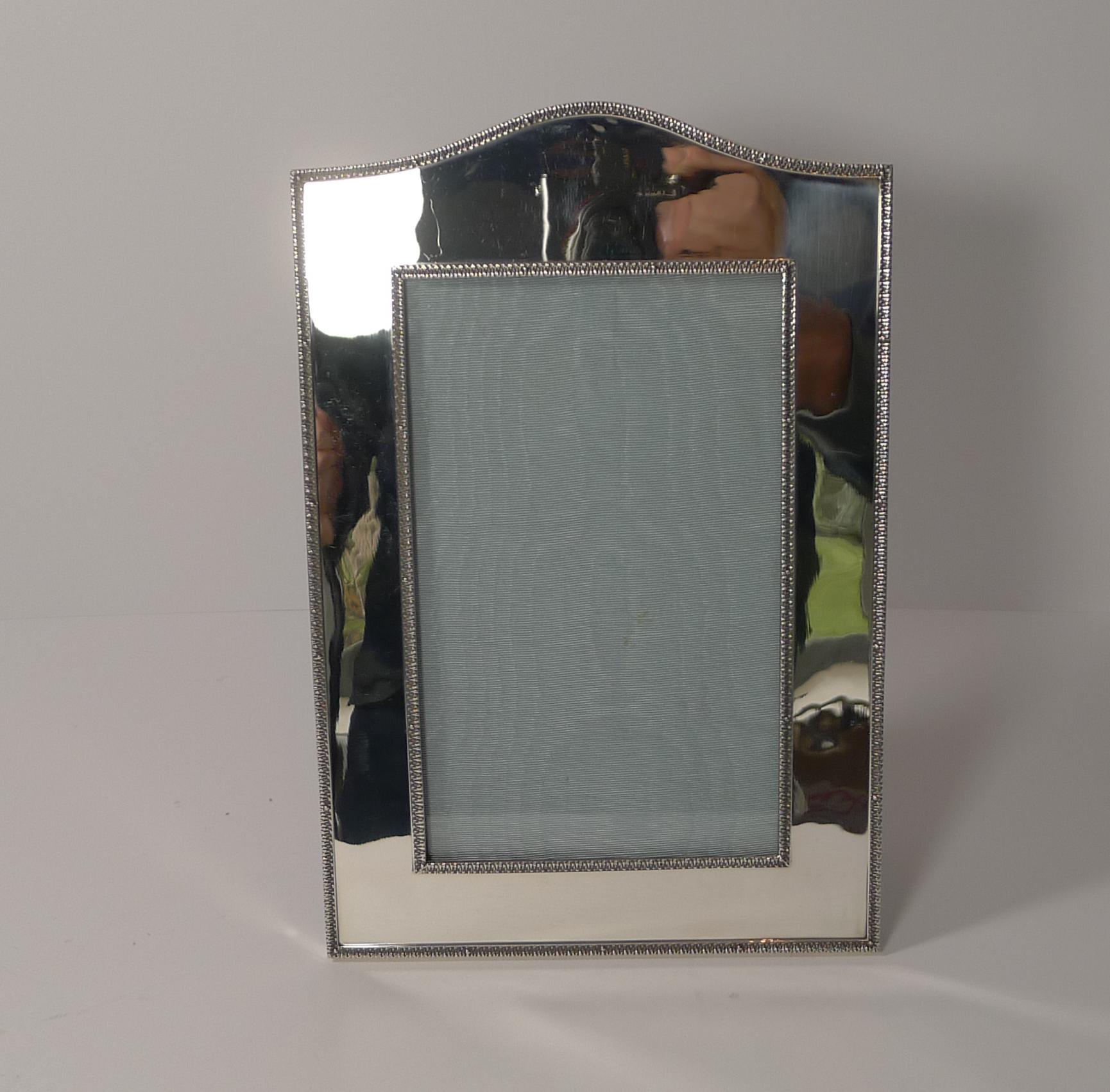 Edwardian Top Notch Large English Sterling Silver Photograph or Picture Frame, 1910