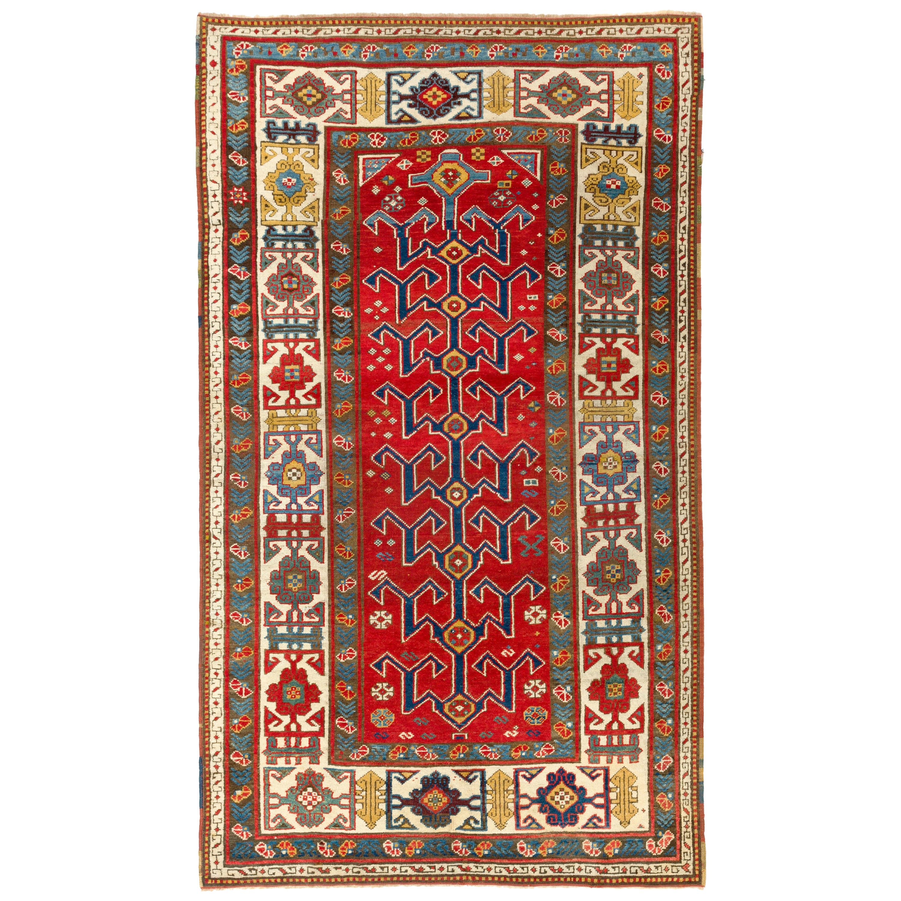 Alfombra kazaka del siglo XIX, única en su género, excelente estado original en venta