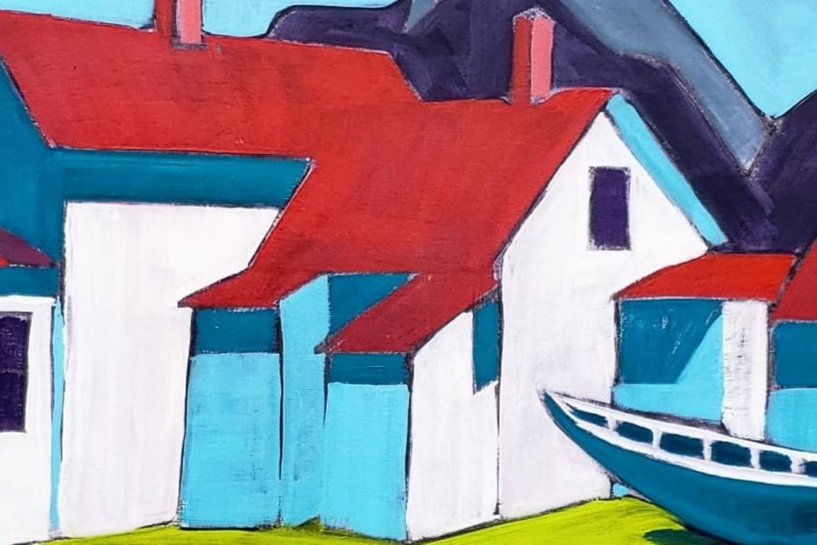 Organico moderno Top of Monhegan di James Mattinson, 22x28, Olio su tela di Wood, 2021 in vendita