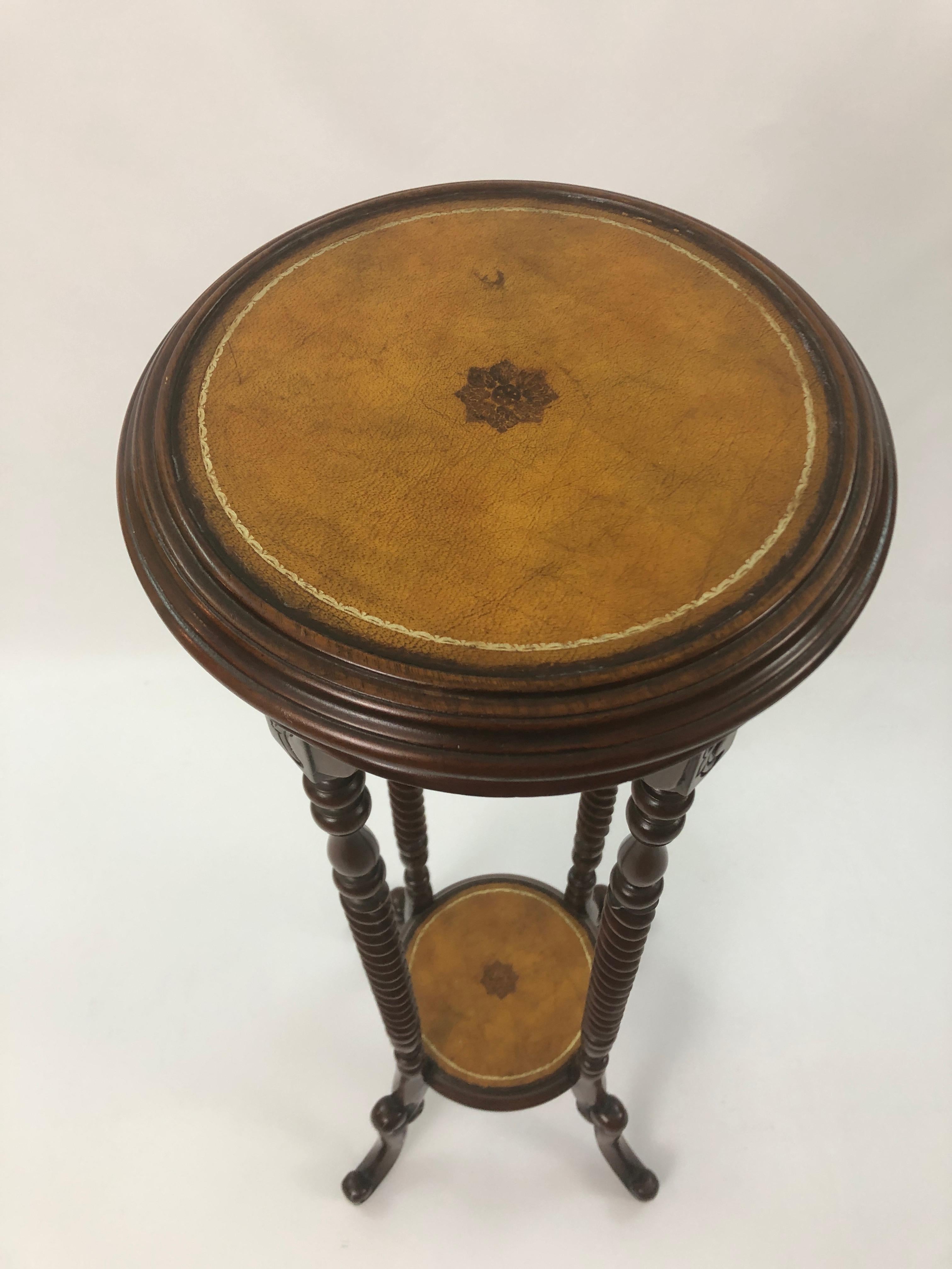 Late 20th Century Top of the Line Maitland Smith Mahogany and Leather Top Stand