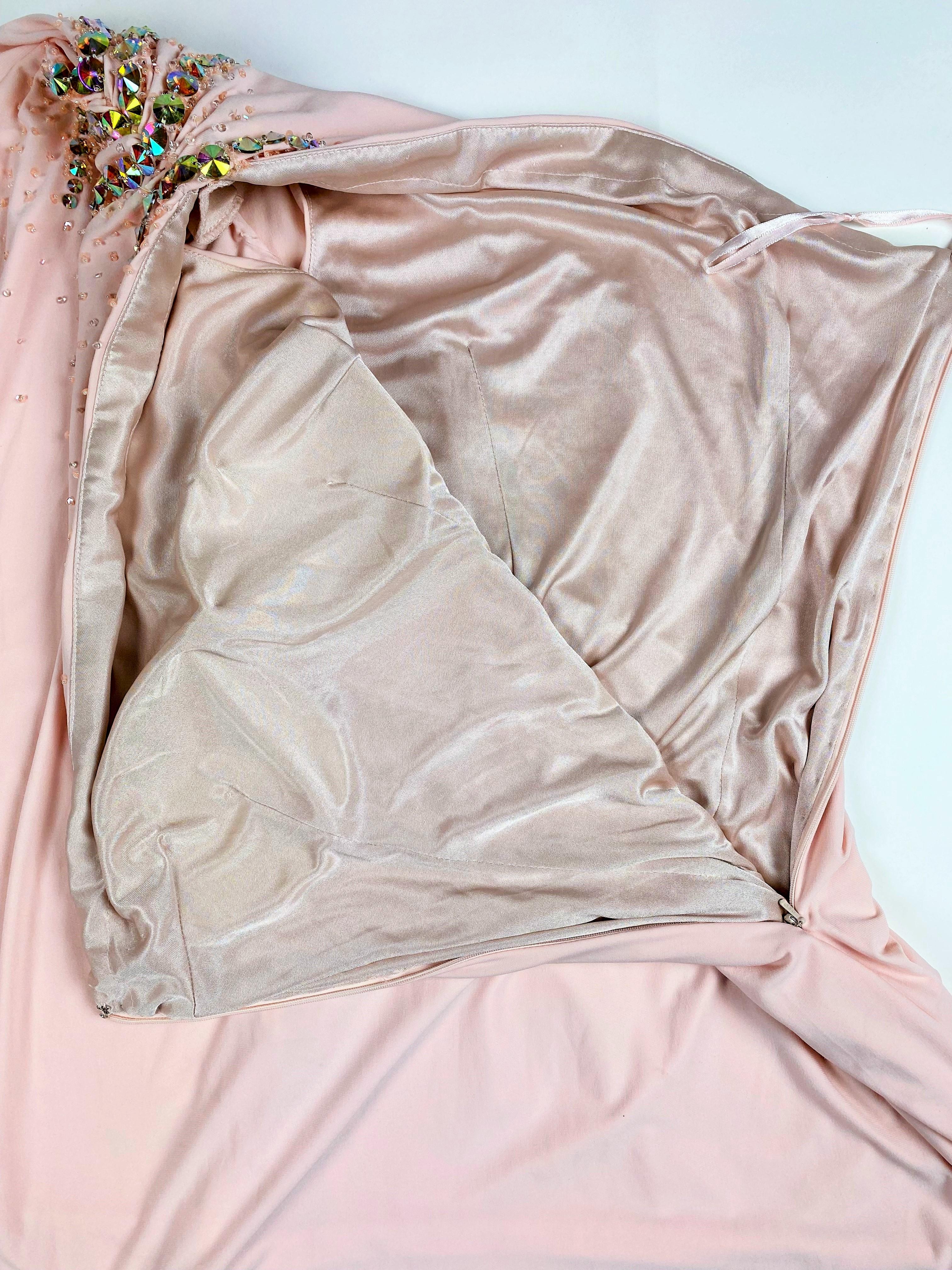 Women's Top or Mini-Mini Dress in pink Lycra embroidered with rhinestones - French 1980s For Sale