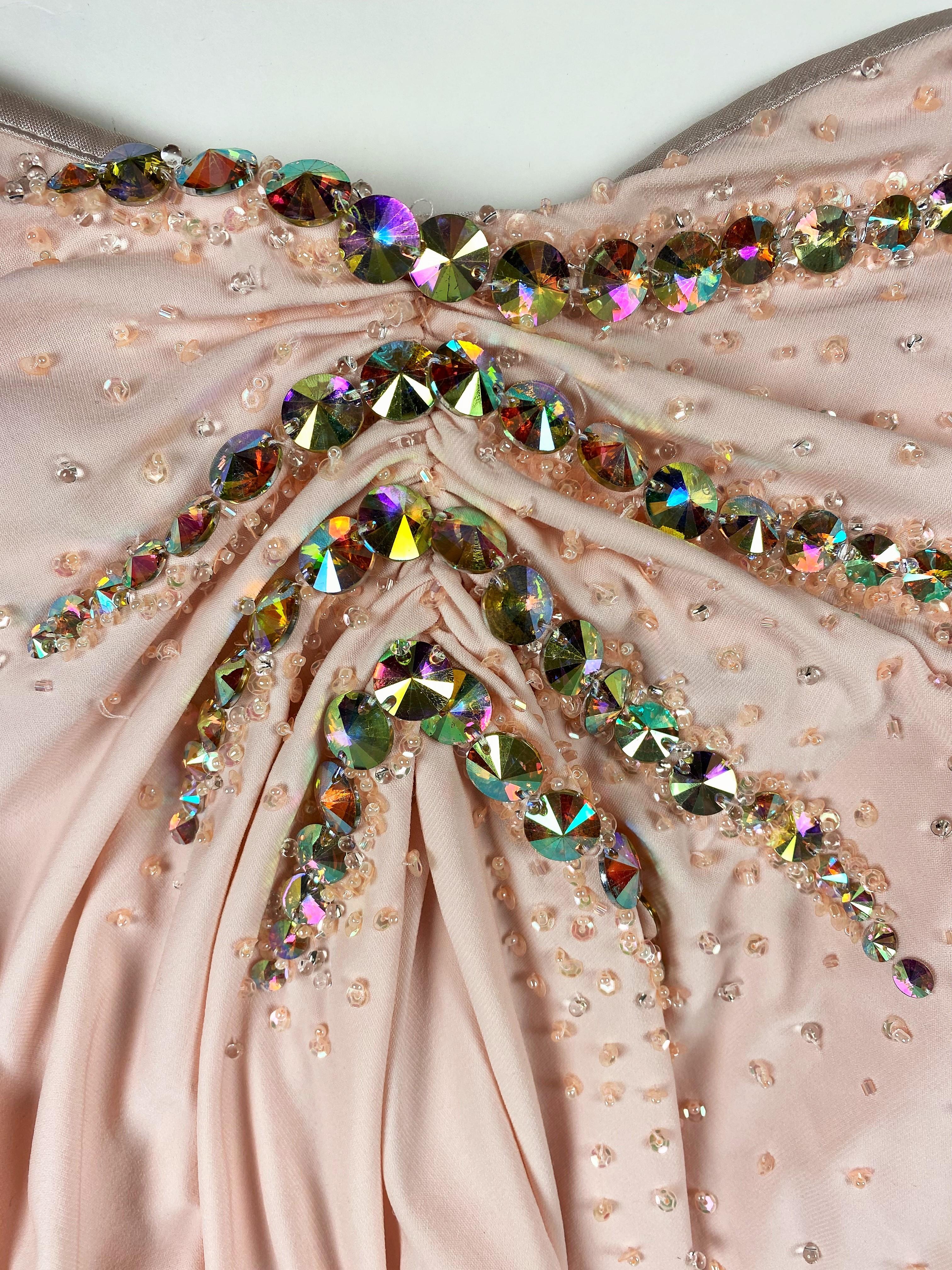 Top or Mini-Mini Dress in pink Lycra embroidered with rhinestones - French 1980s For Sale 2